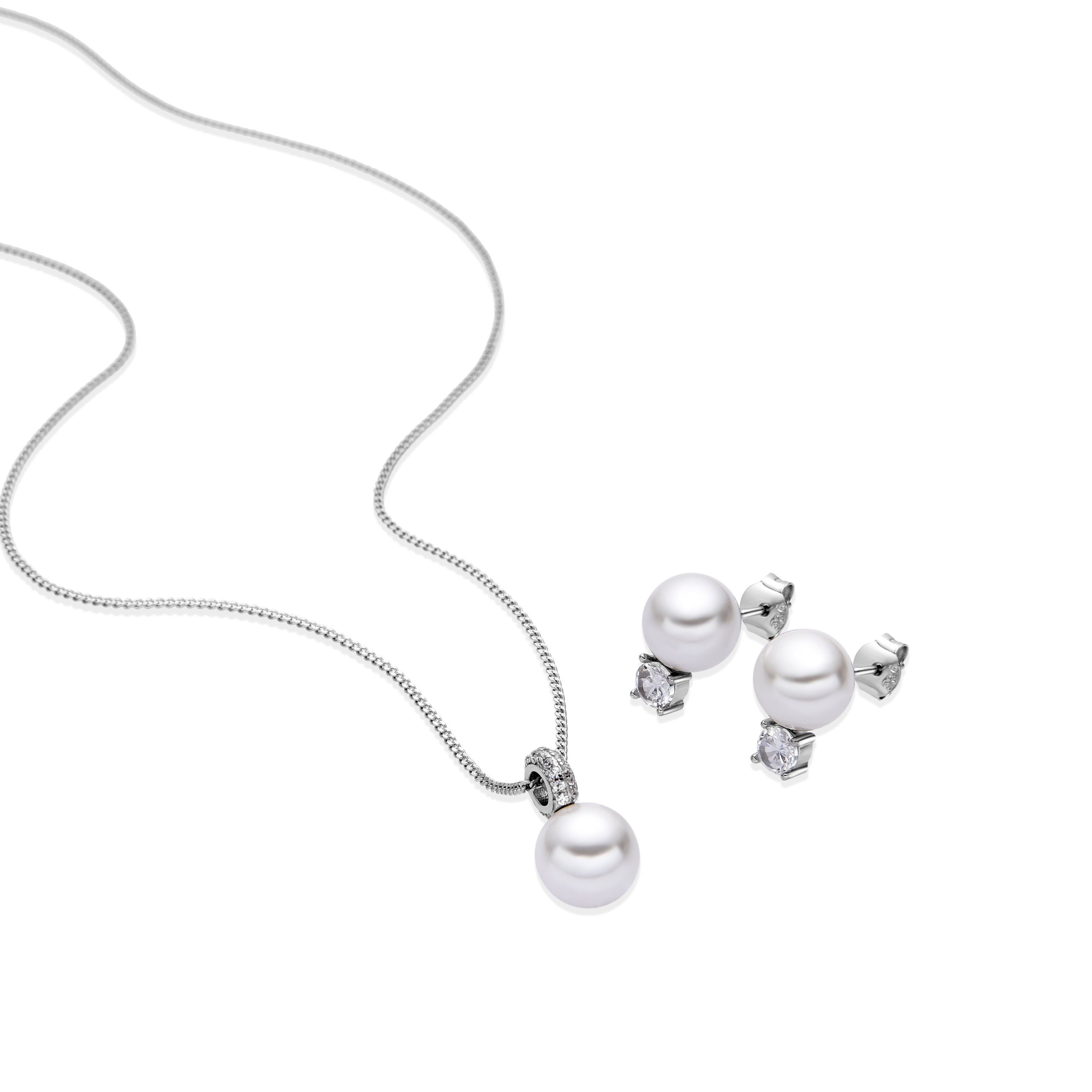 925 Sterling Silver Sets with White Pearl, Rhodium Finish - Bemith