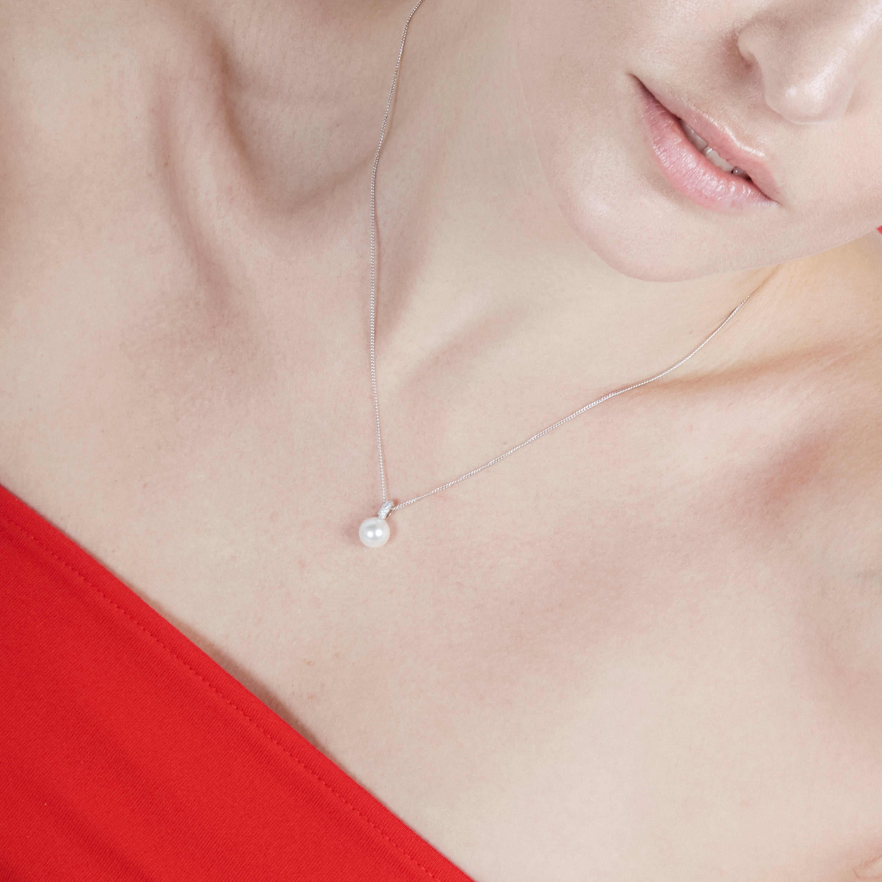 925 Sterling Silver and White Pearl Sets with Rhodium Finish - Nesko