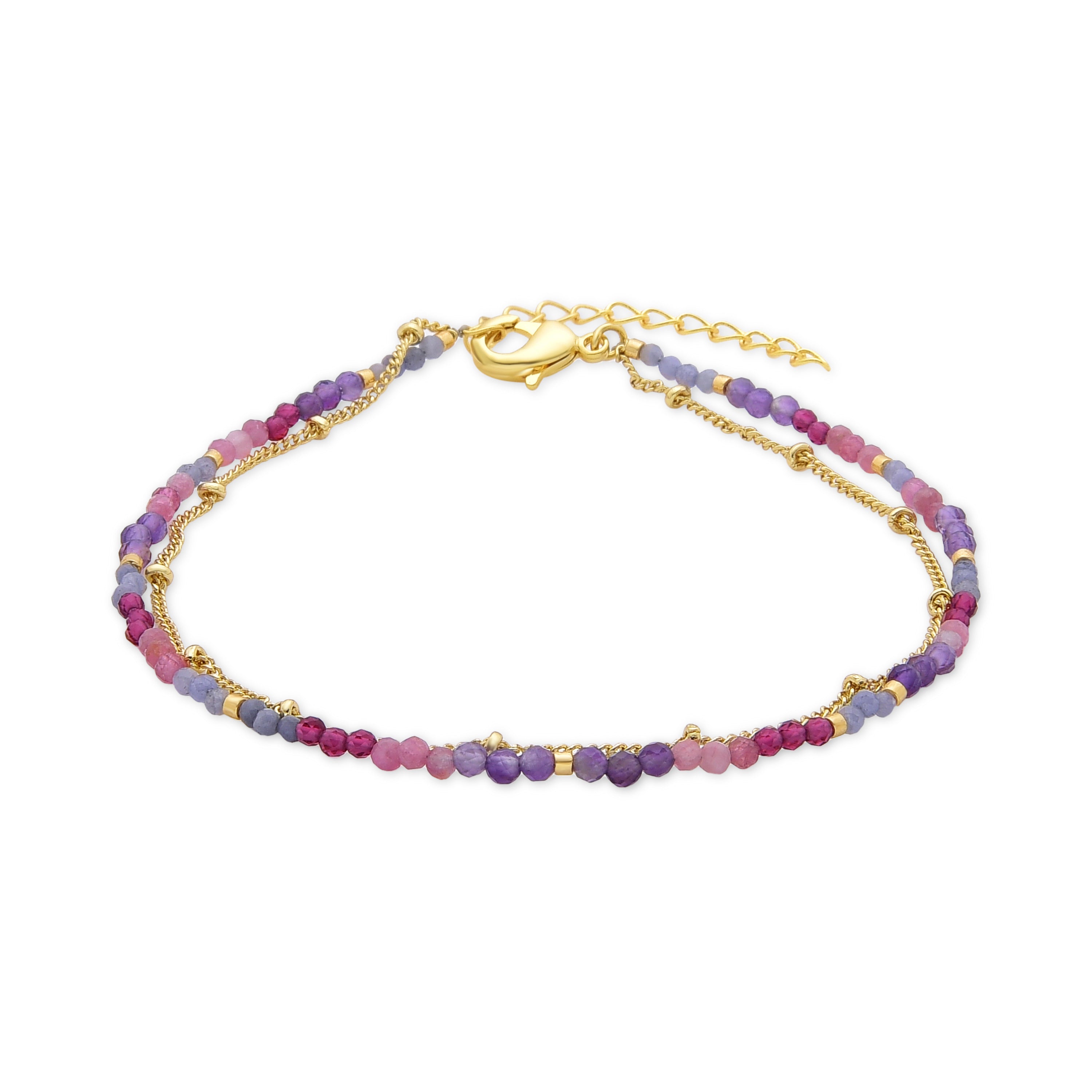 18K Yellow Gold-plated Purple Crystal Anklet - Miwa