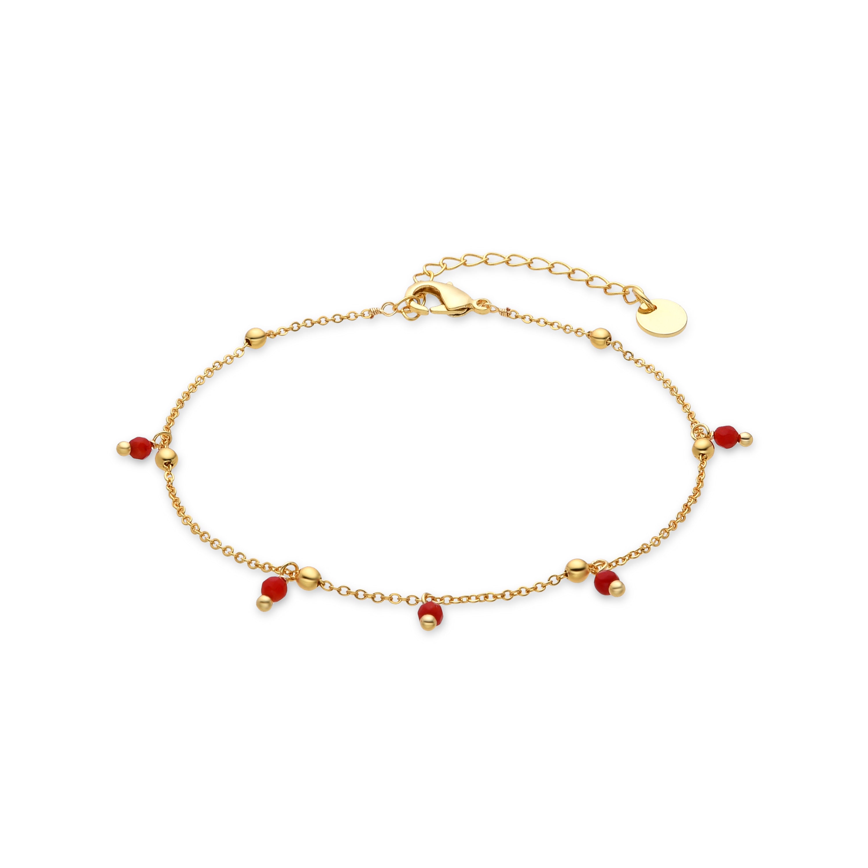Bracelet with Red Crystal, 18K Gold Finish - Hualsa
