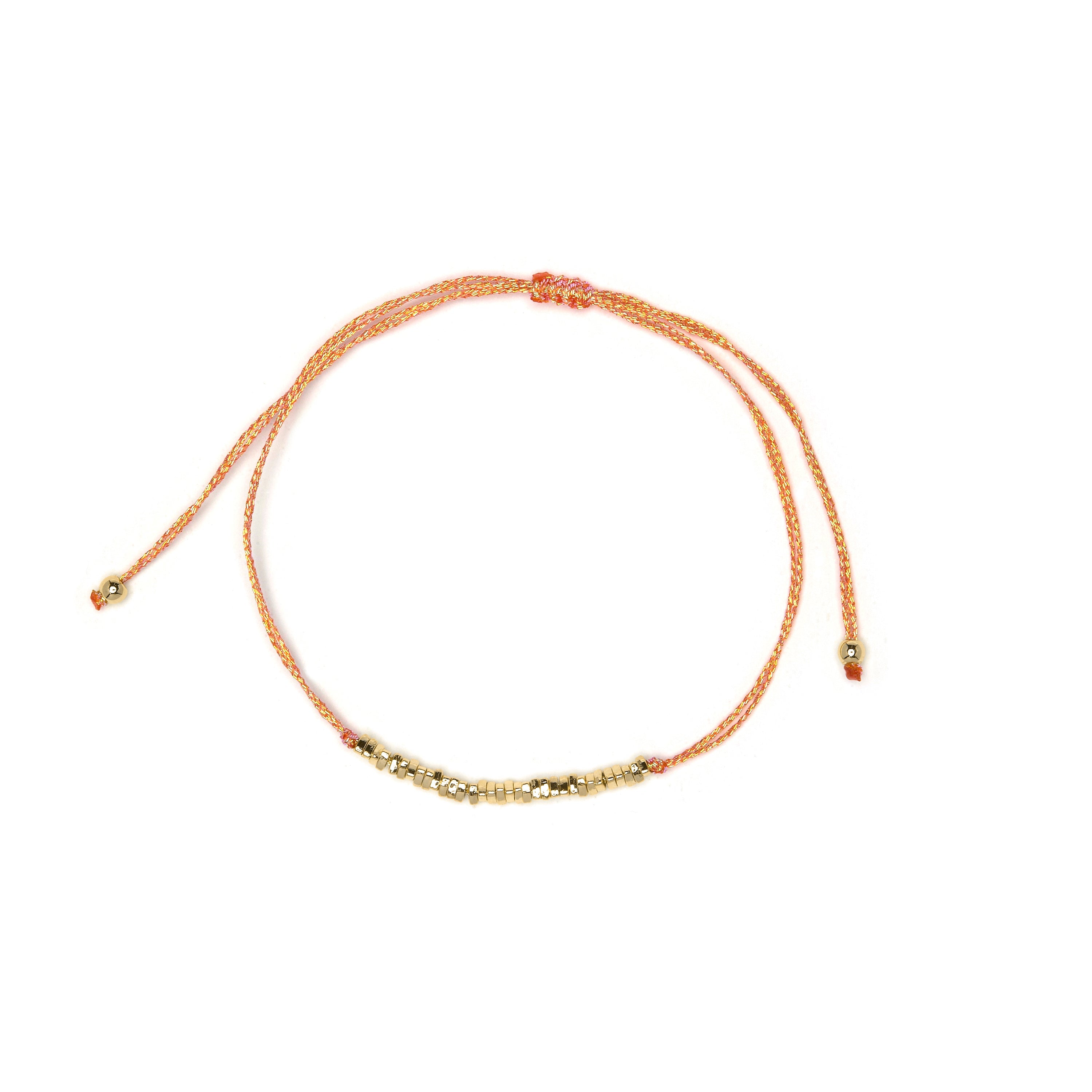 Orange Cotton Bracelet with 18k Yellow Gold Finish - Limley