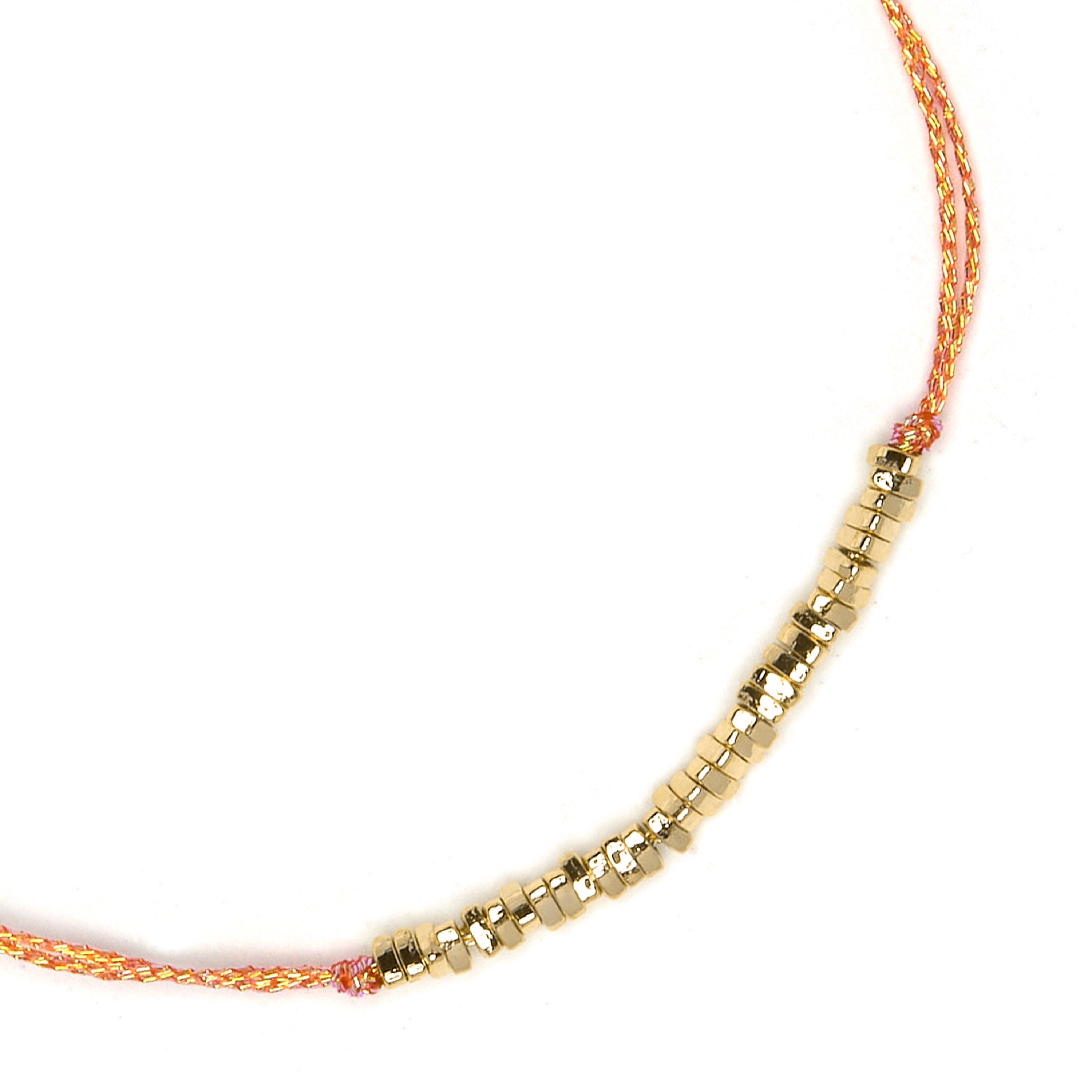 Orange Cotton Bracelet with 18k Yellow Gold Finish - Limley