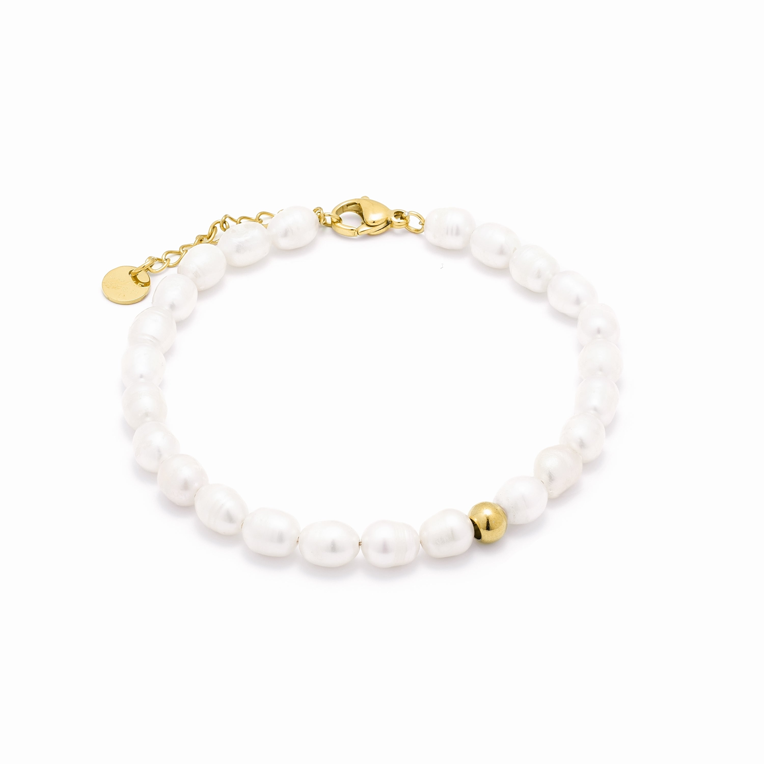 White Pearl Bracelet finished in 18K yellow gold - Unwe