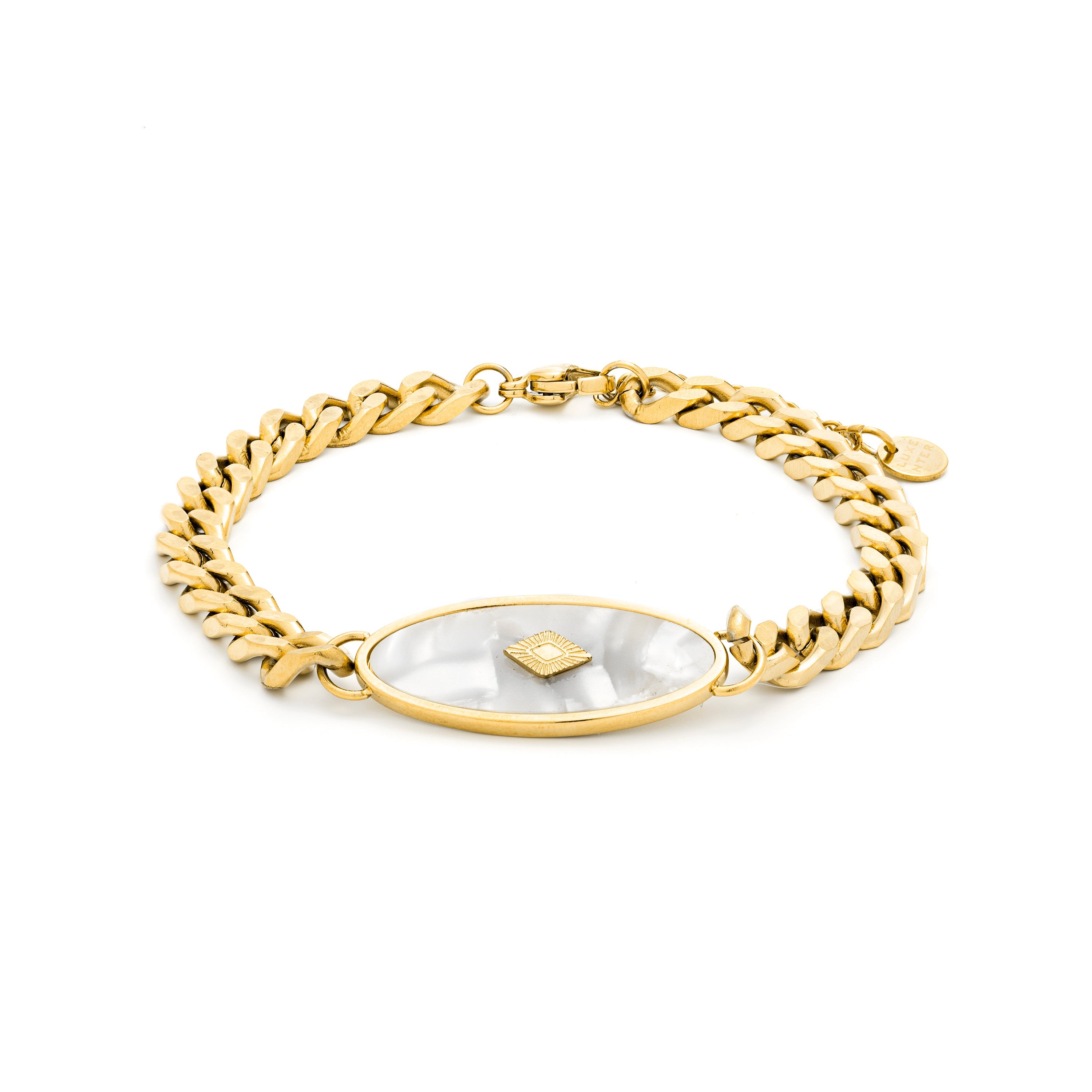 White Mother-of-Pearl Bracelet Finished in 18K Yellow Gold - Anleh