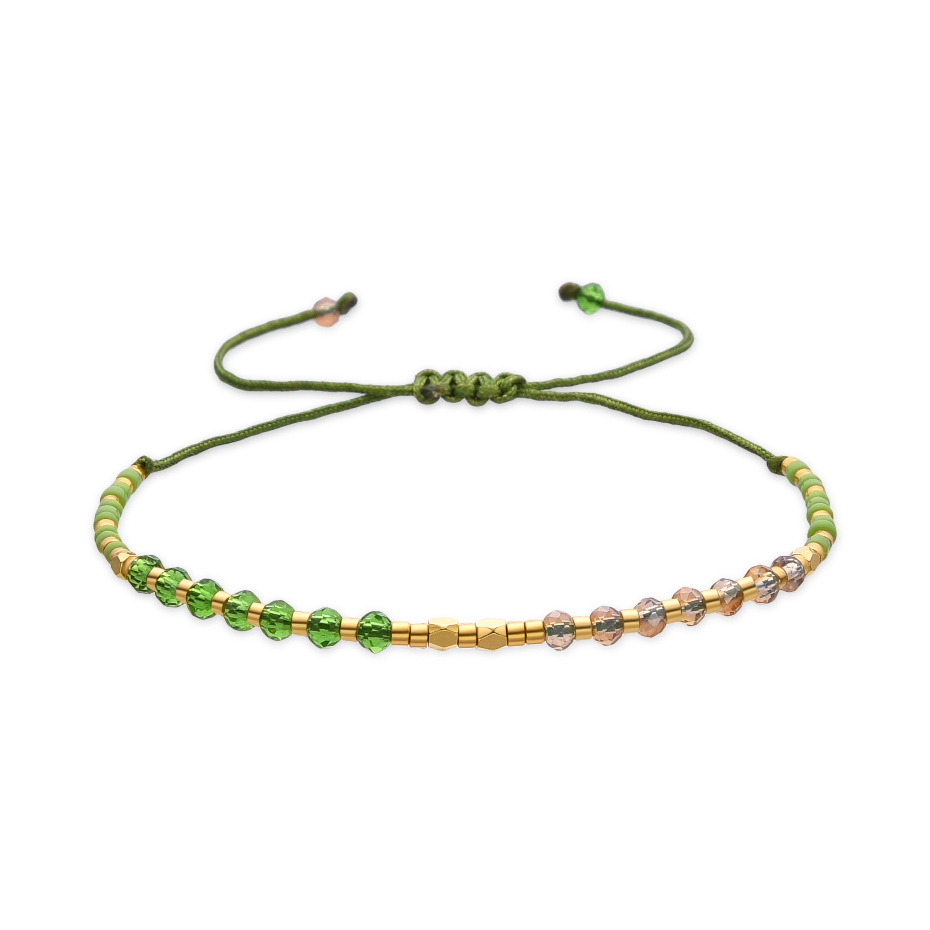 Green Crystal Bracelet, 18k Gold Finish - Anlako
