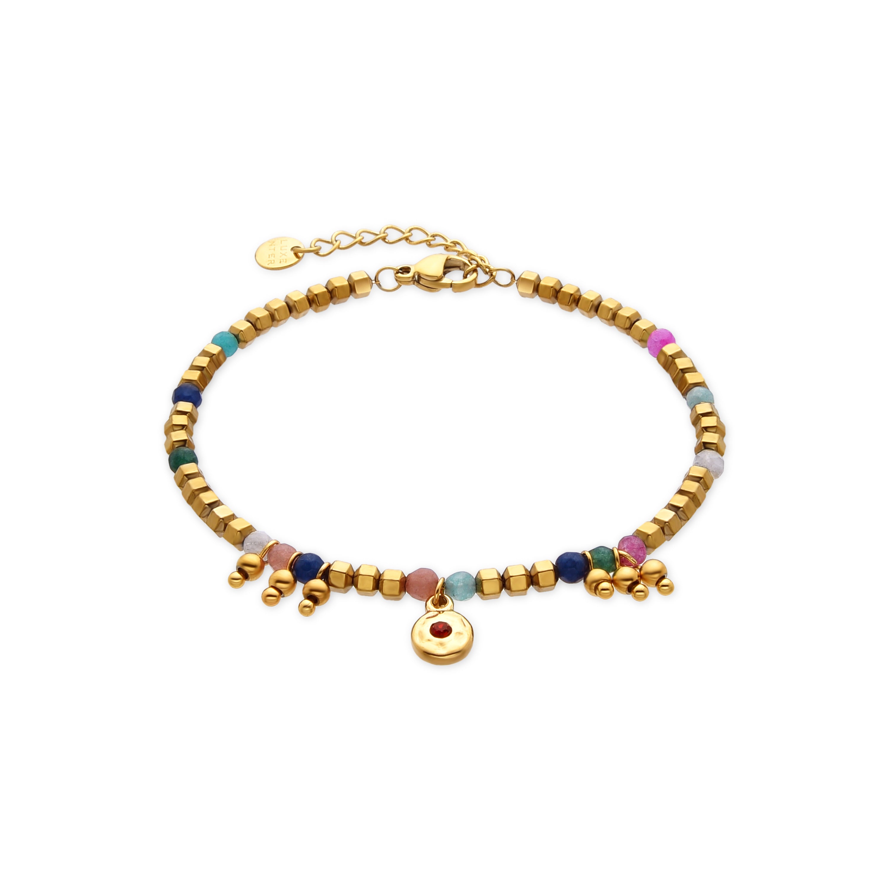 Multicolor Crystal Bracelet, 18k Gold Finish - Damya