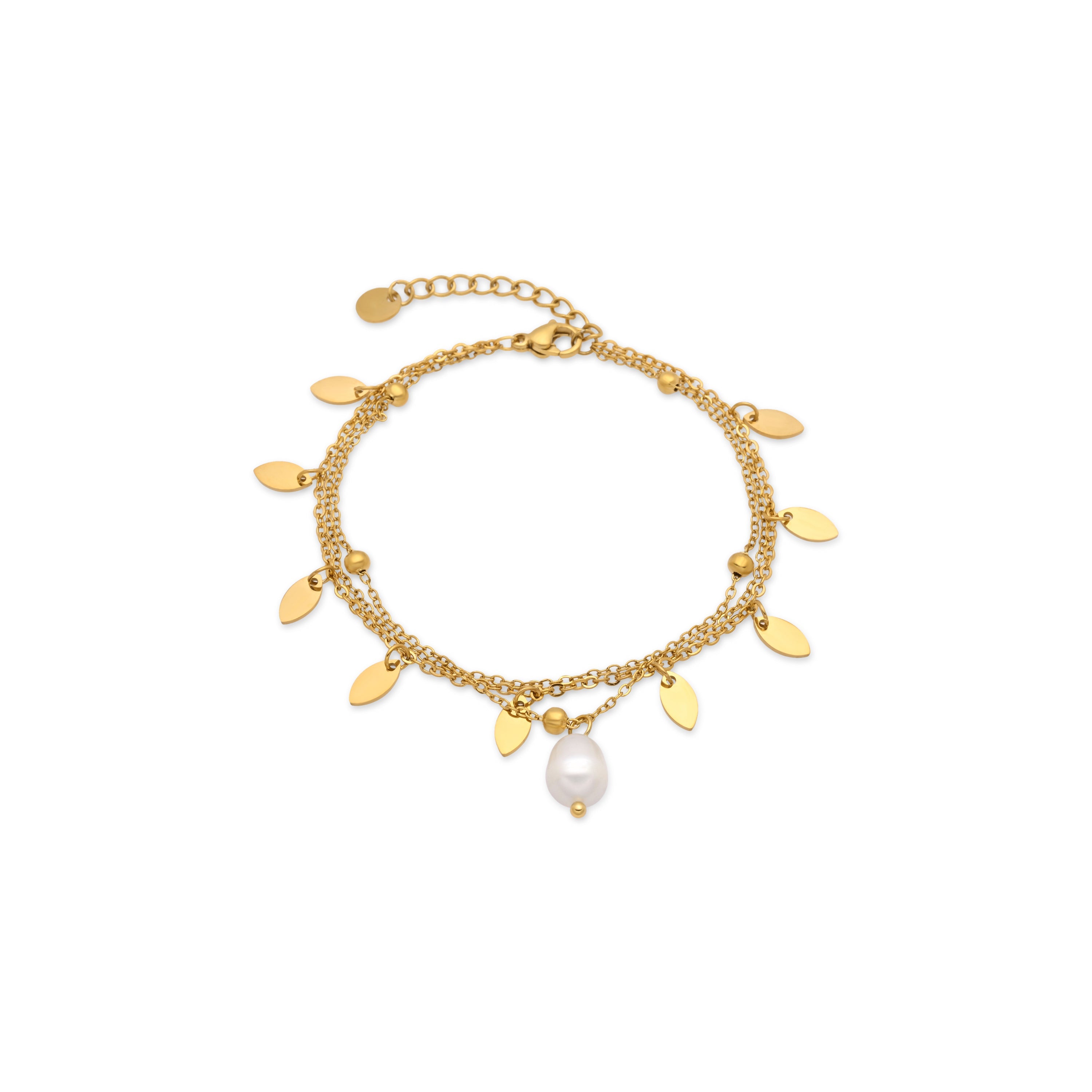 White Pearl Bracelet finished in 18k Yellow Gold - Kixo