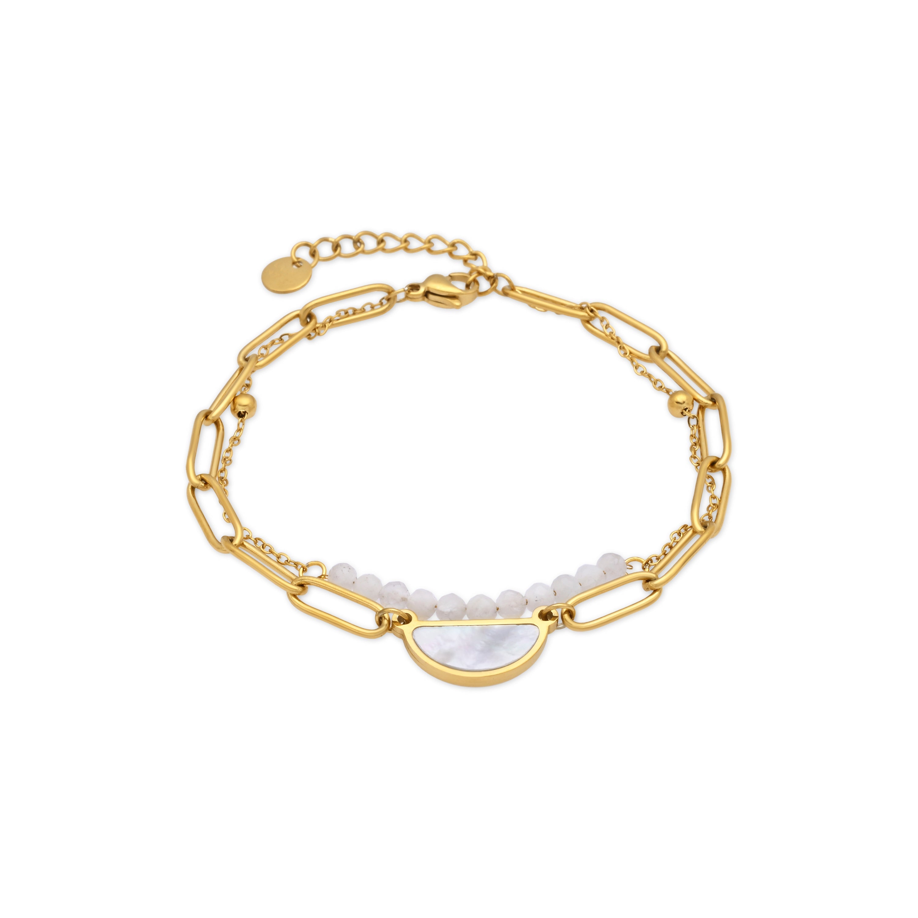 White Pearl Bracelet finished in 18k Yellow Gold - Abbyo