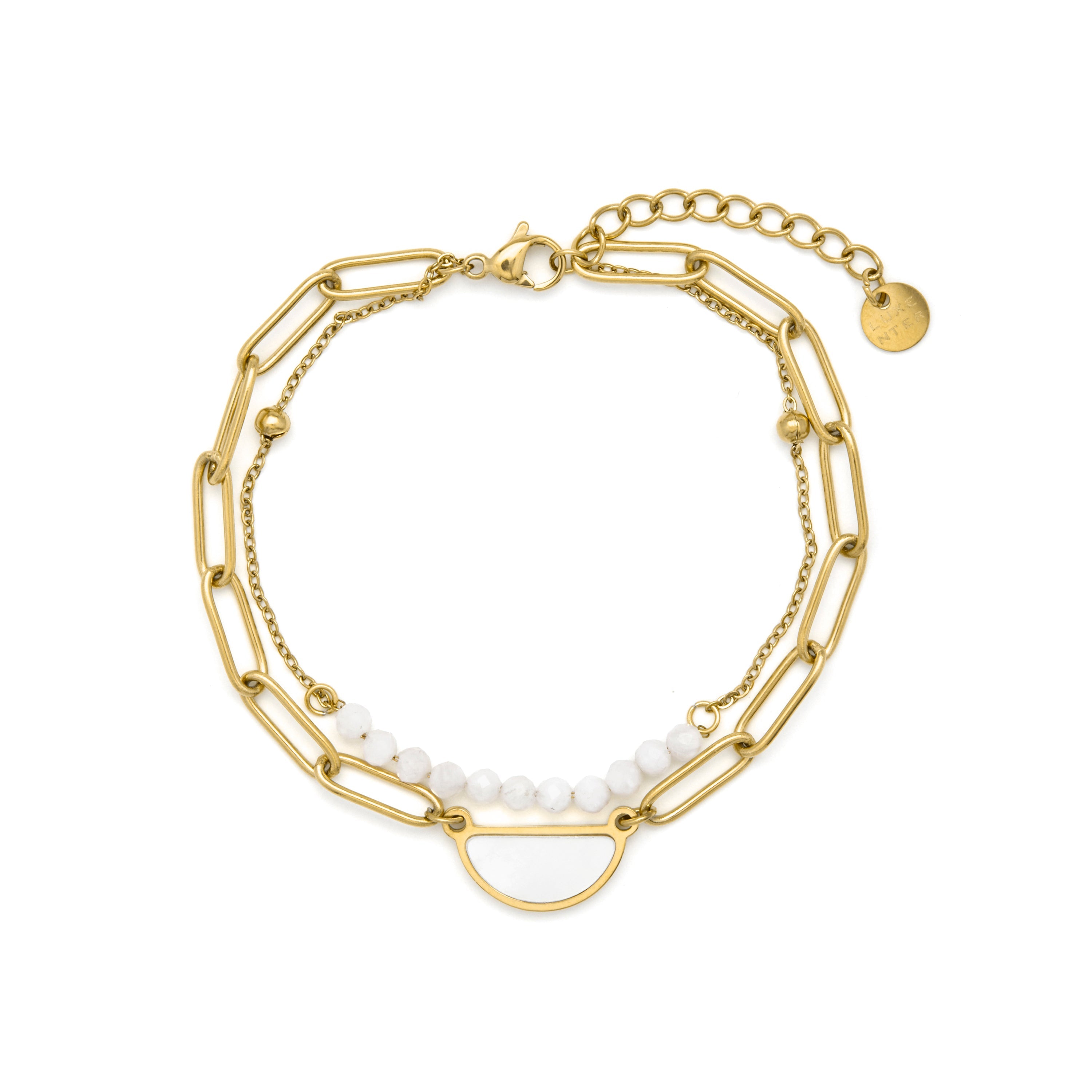 Pulsera de Perla Blanca acabado en oro amarillo 18k - Abbyo