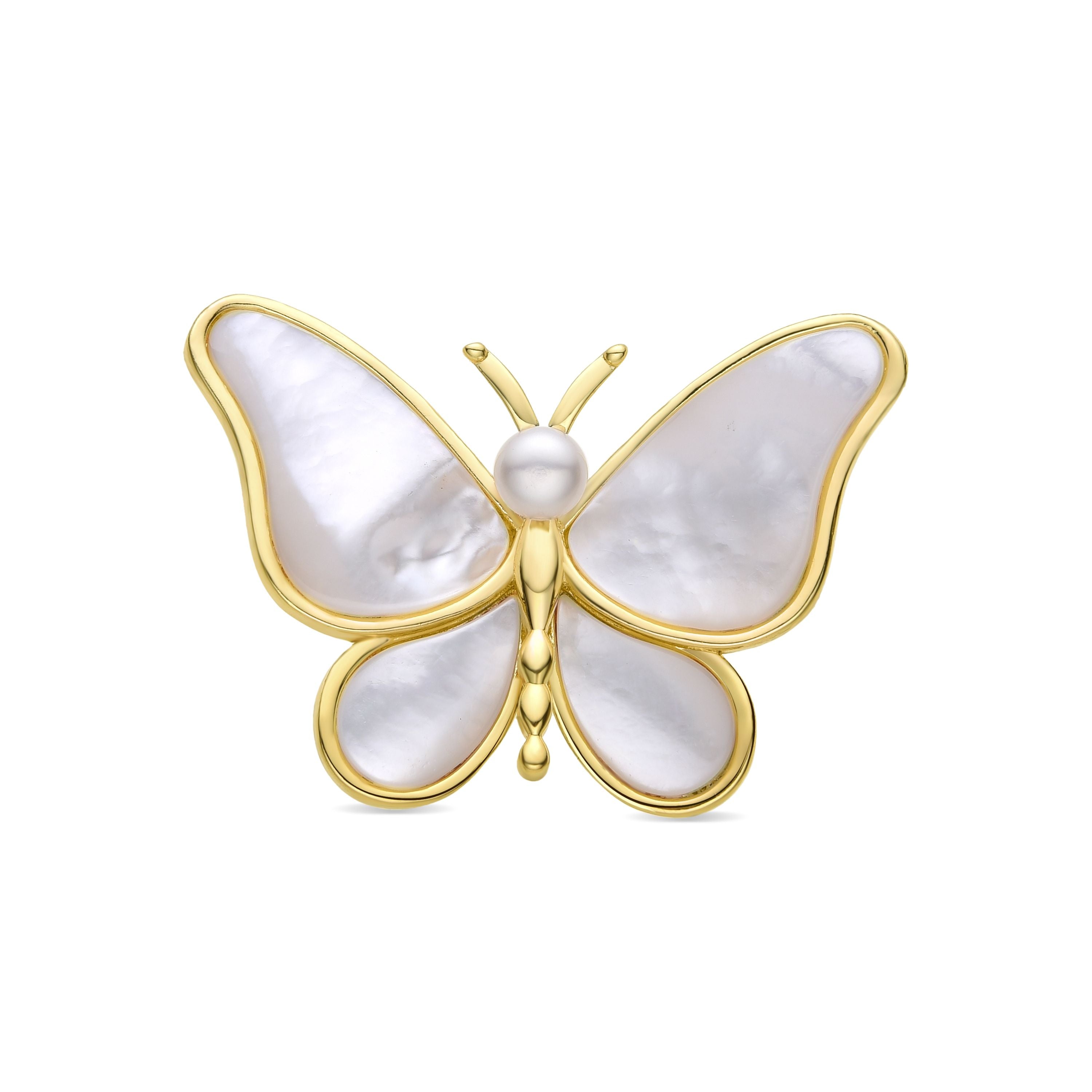 Brooch with white mother-of-pearl finished in 18K yellow gold - Butterfly