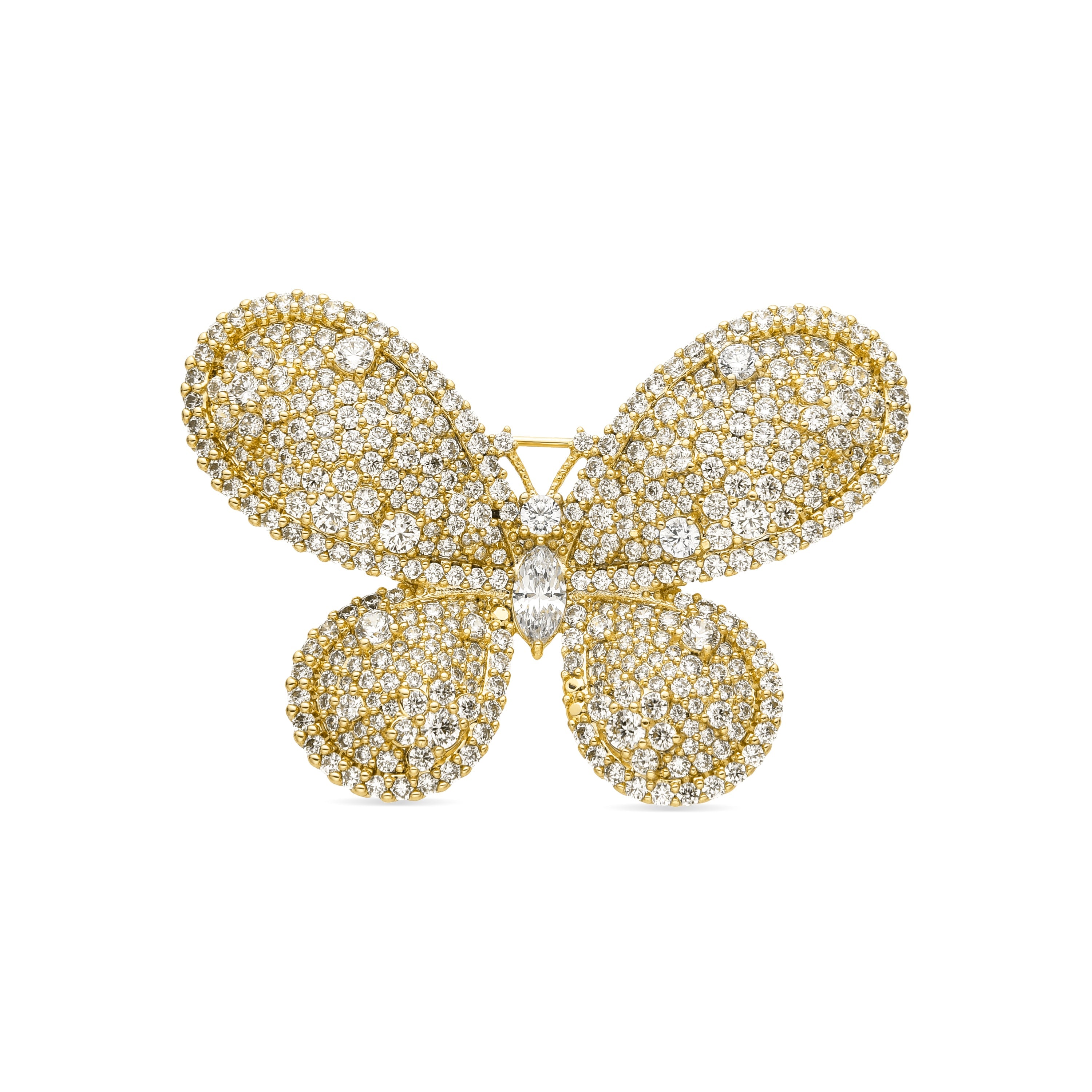 Brooch with Brilliant Zirconia, 18k gold finish - Teruz