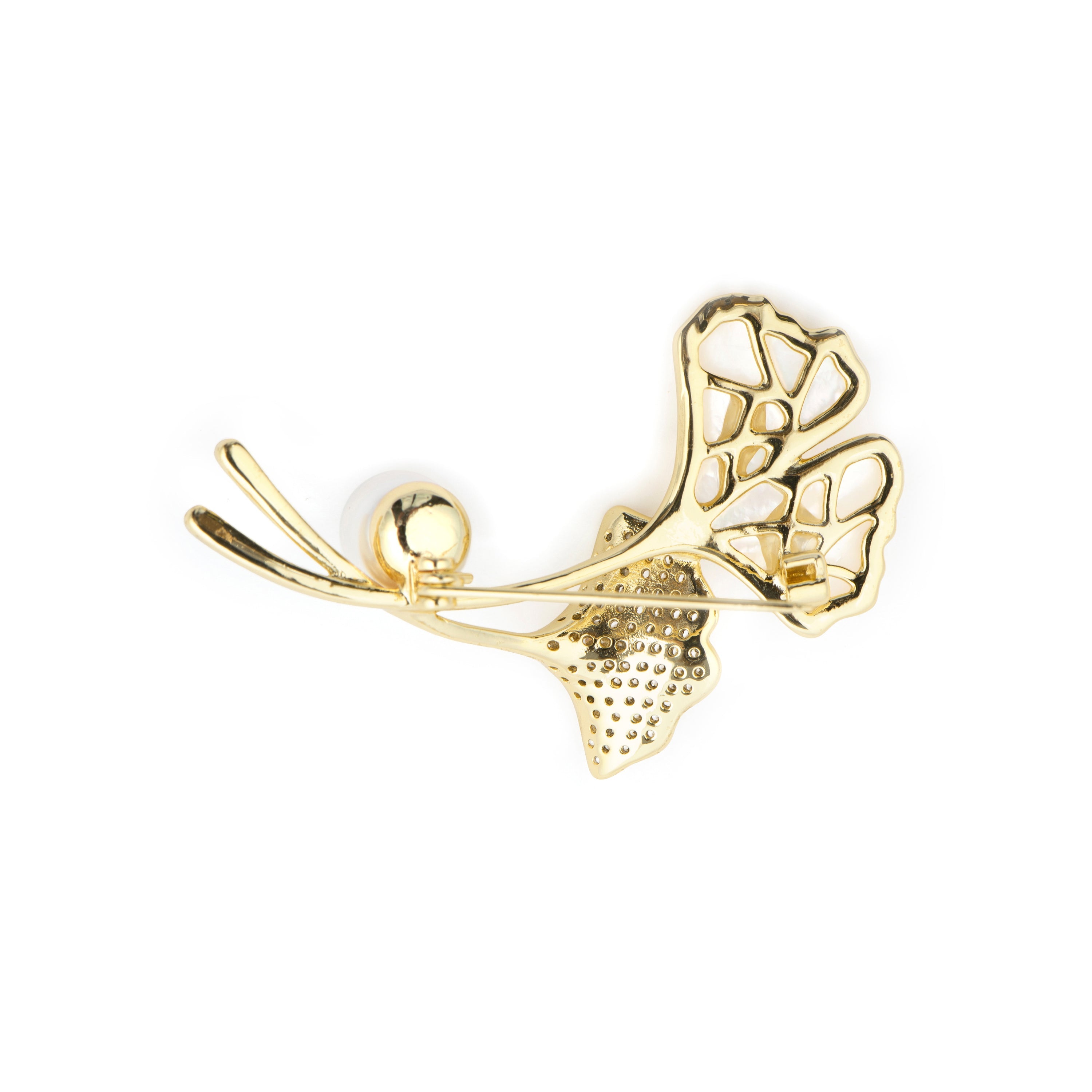 18k Yellow Gold-Plated White Mother-of-Pearl Brooch - Ainya