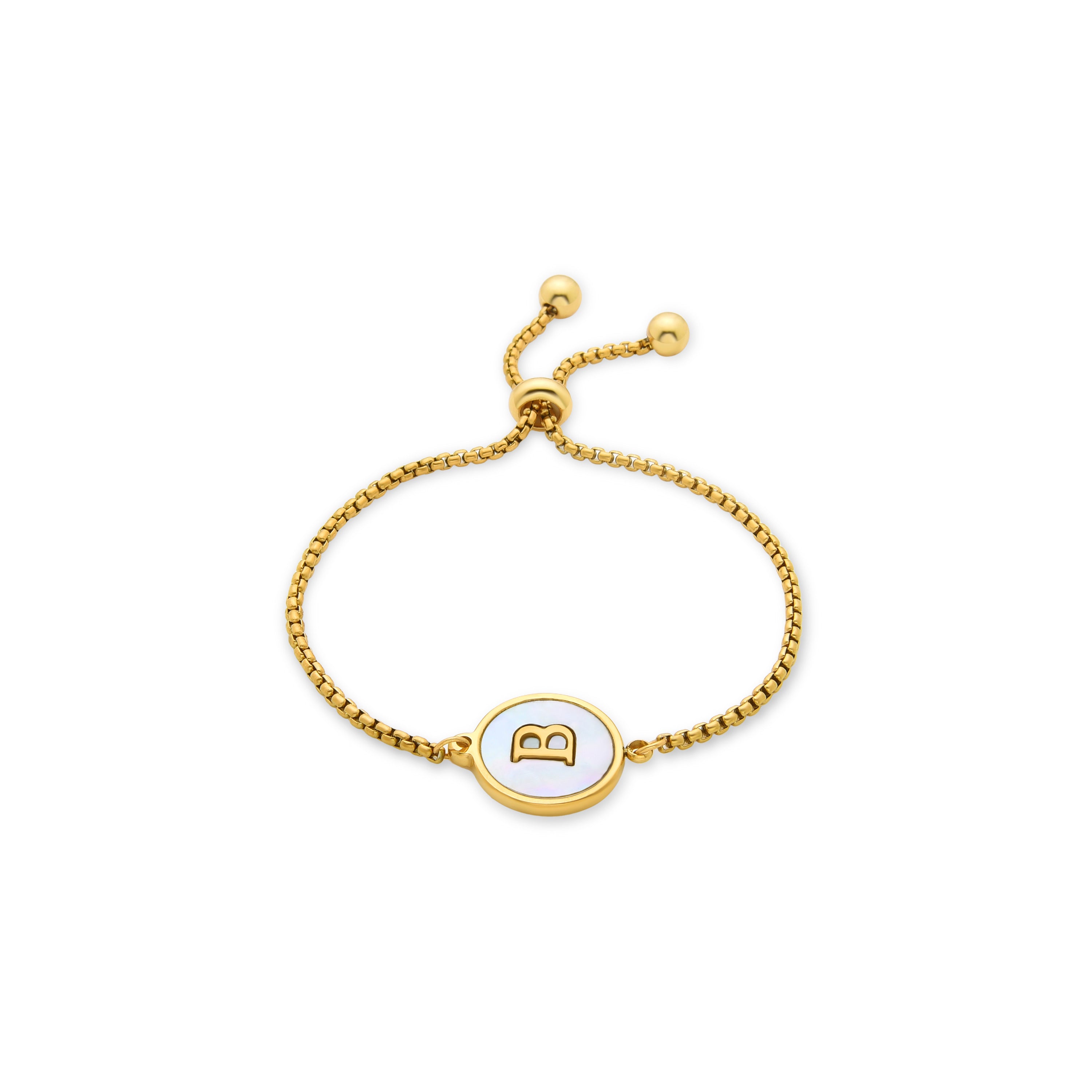 White Mother-of-Pearl Bracelet Finished in 18K Yellow Gold - Alphabet