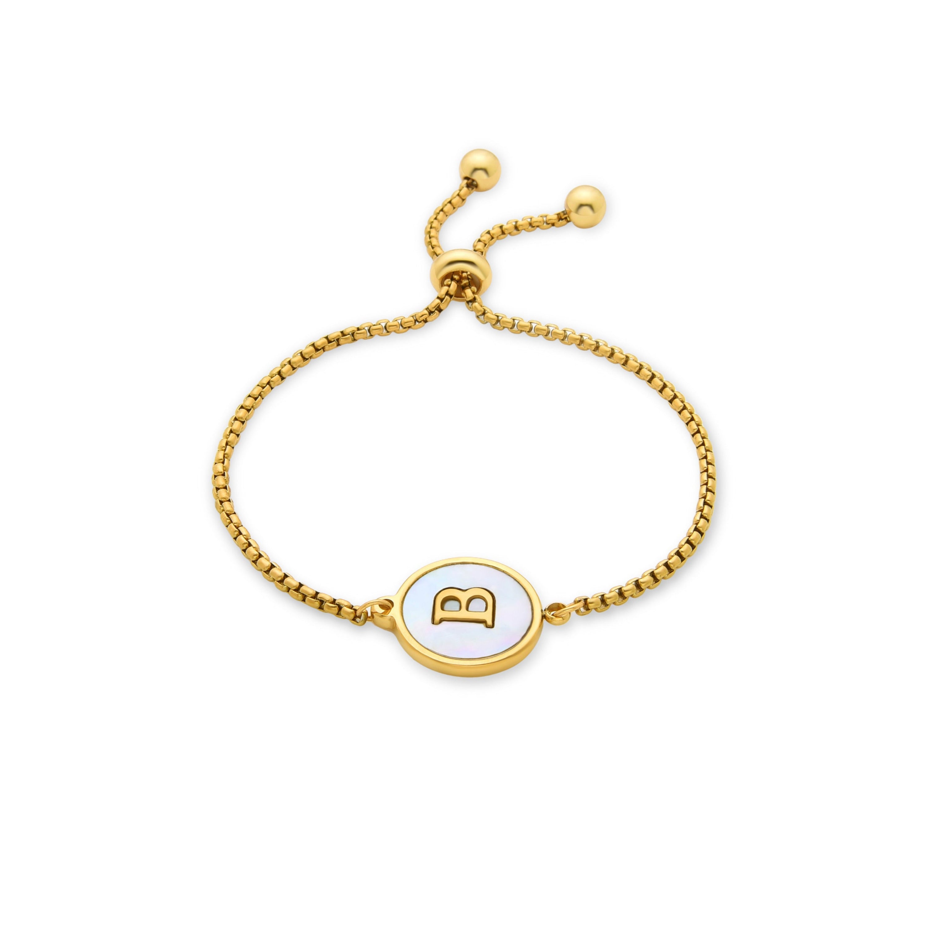White Mother-of-Pearl Bracelet Finished in 18K Yellow Gold - Alphabet