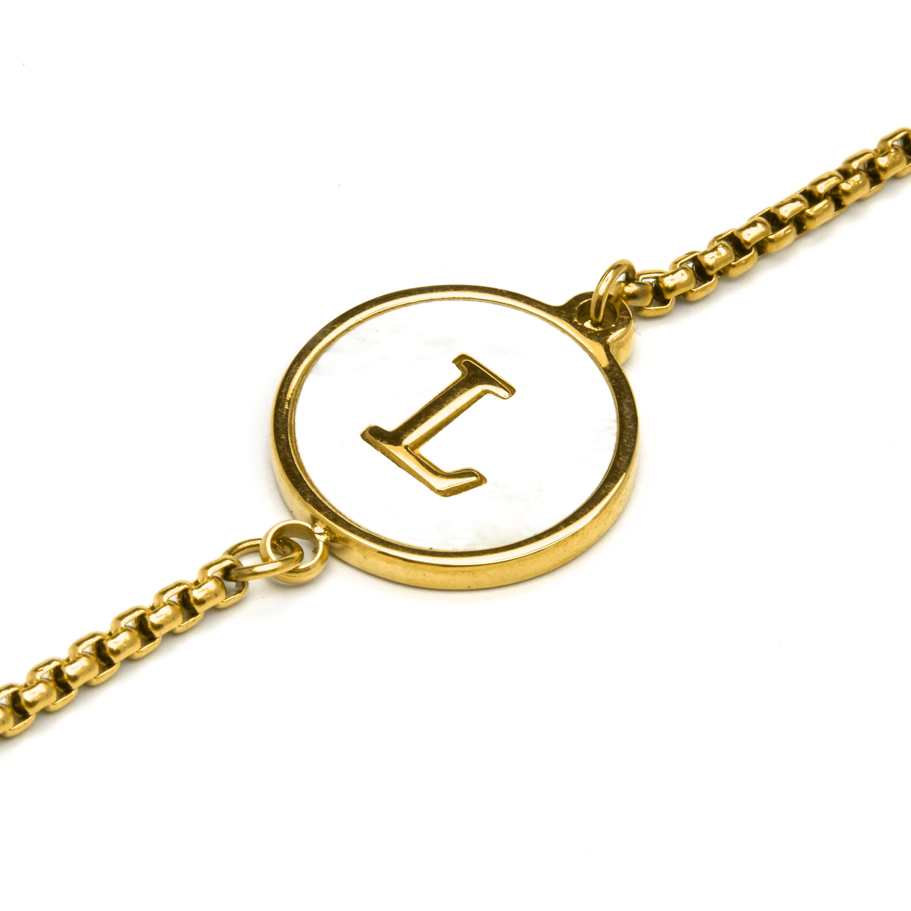 White Mother-of-Pearl Bracelet Finished in 18K Yellow Gold - Alphabet