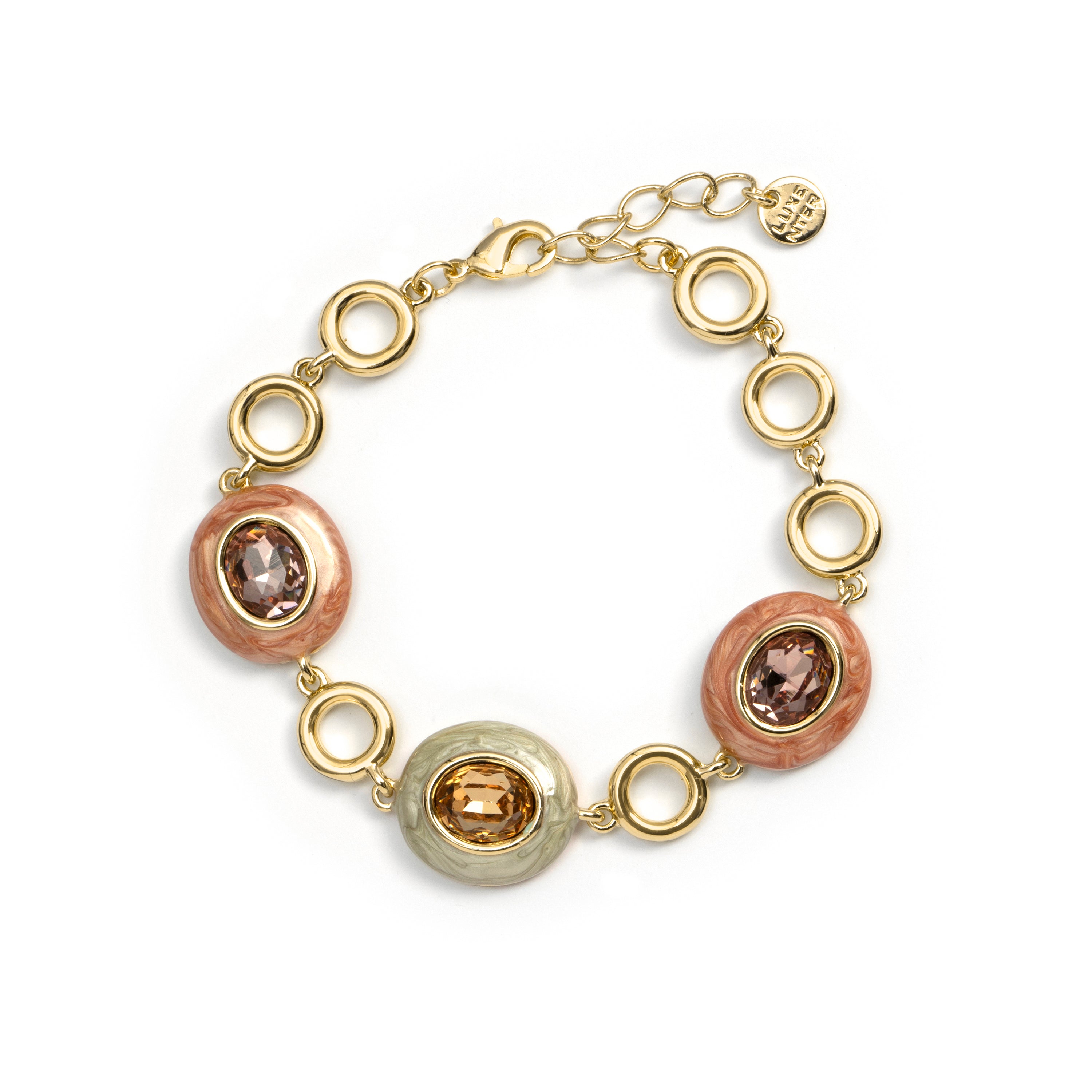 18k Yellow Gold Finish Brown Crystal Bracelet - Amarke