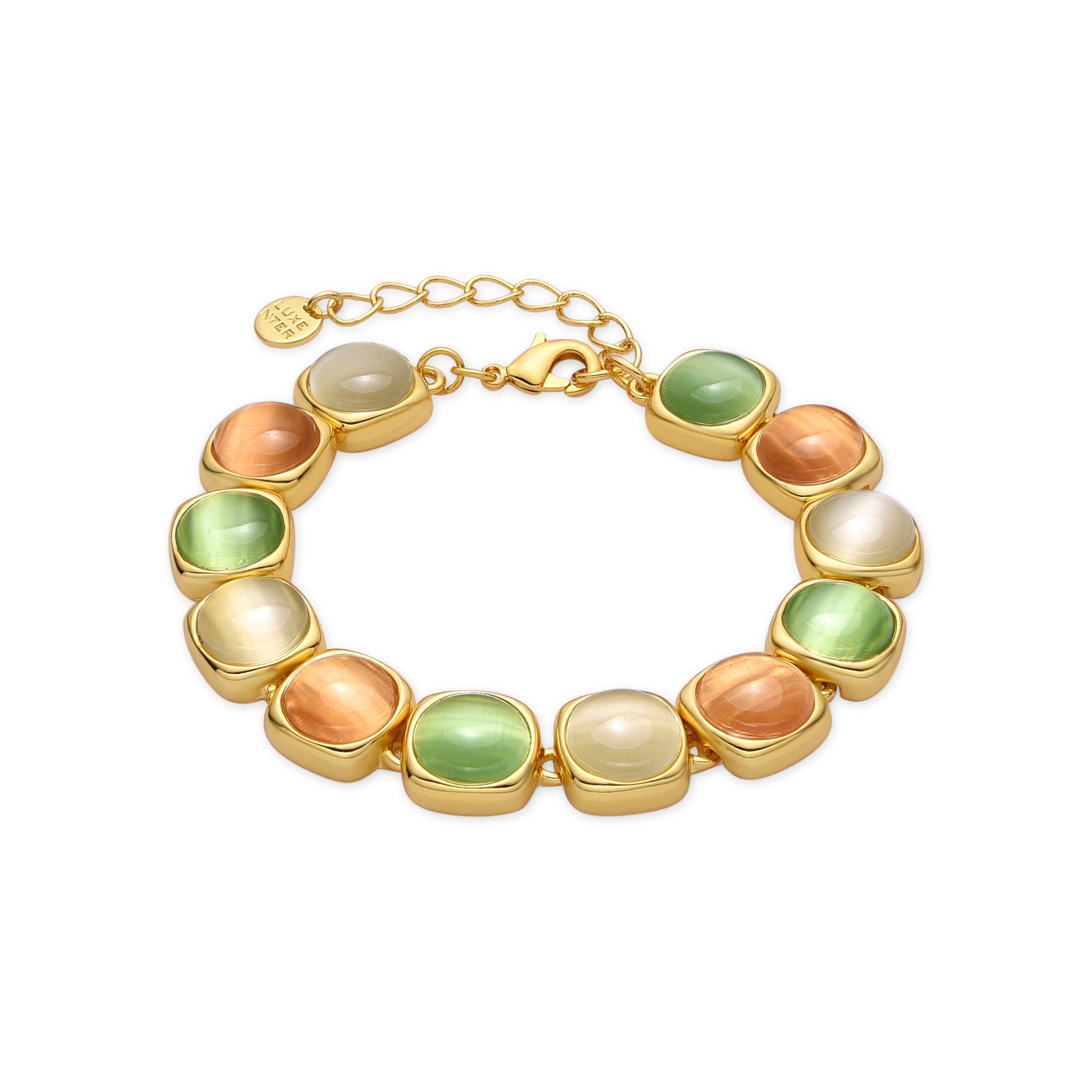18k Gold Finish Multicolor Cat&amp;#39;s Eye Bracelet - Shureo