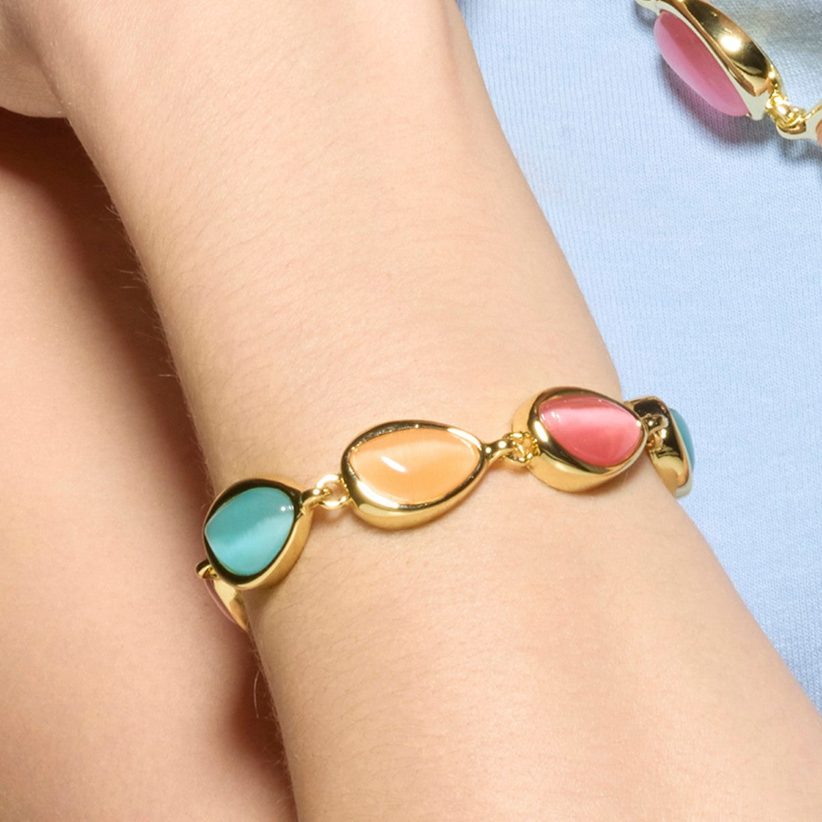 18k yellow gold finish bracelet with multicolor cat&amp;#39;s eye - Dulfo