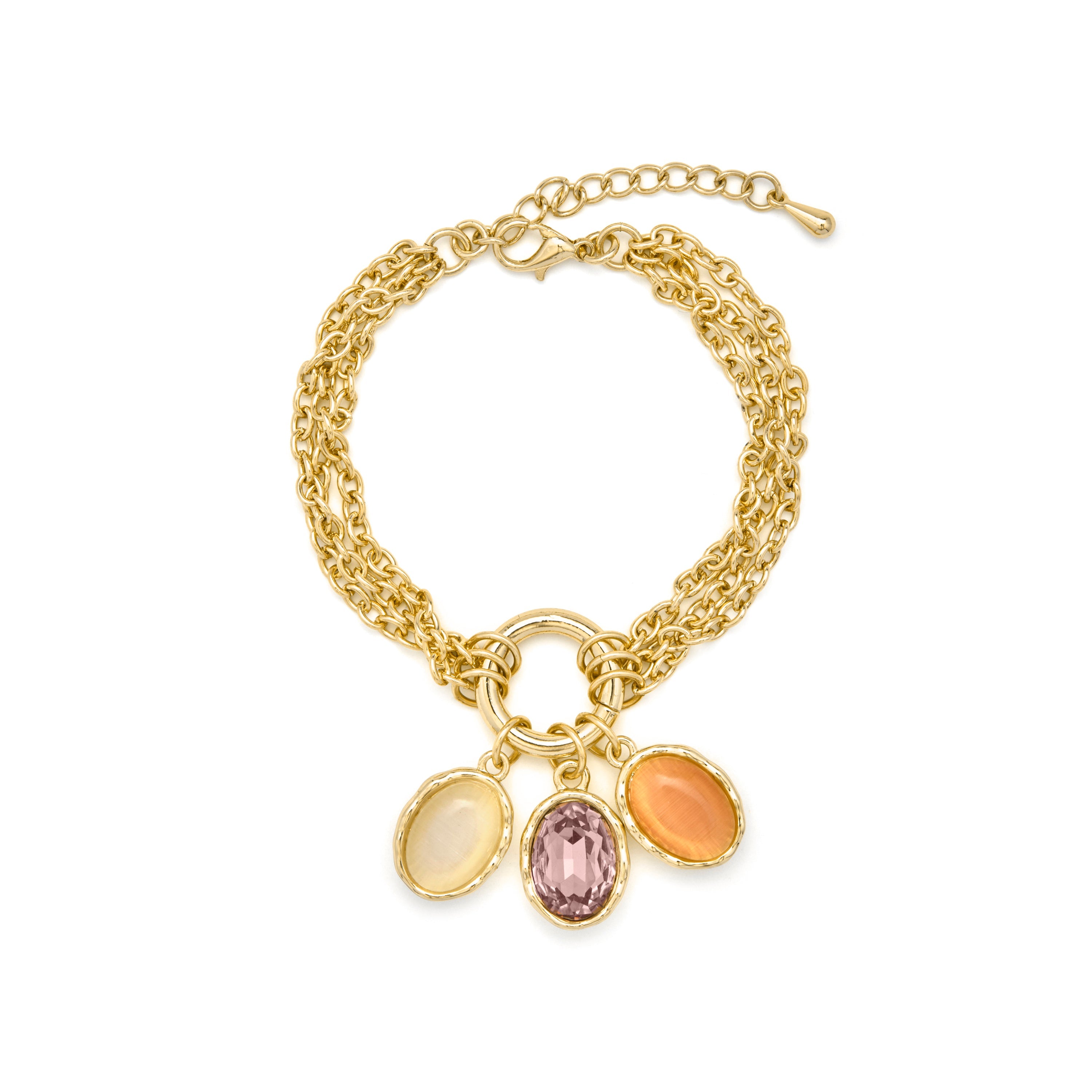 Multicolor Cat's Eye Bracelet with 18k Yellow Gold Finish - Zalya