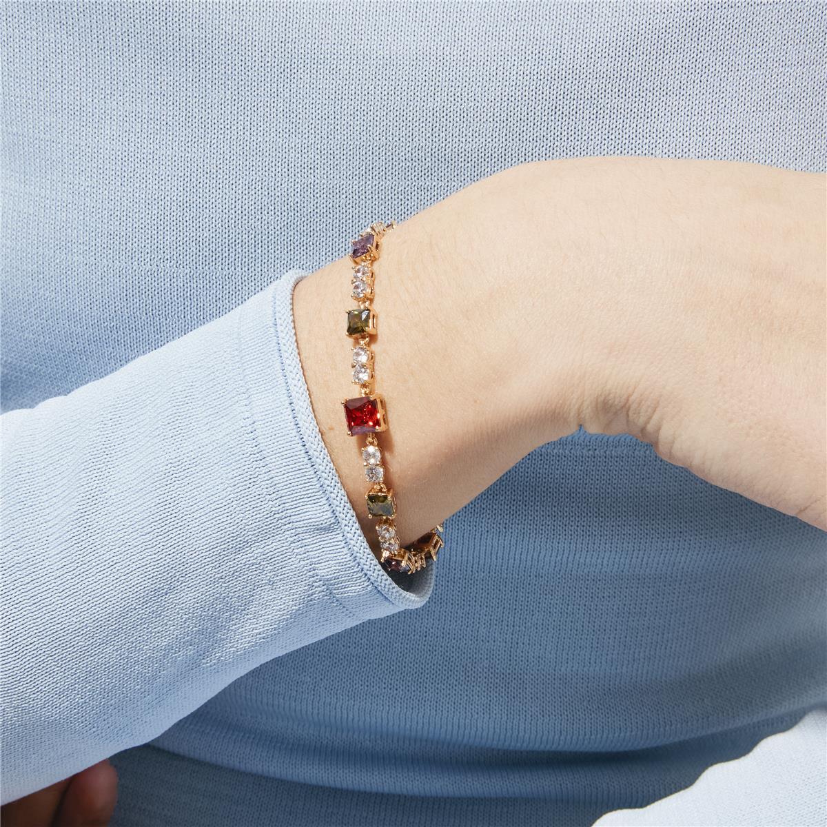 Multicolor Zirconia Bracelet with an 18k Yellow Gold finish - Khoy