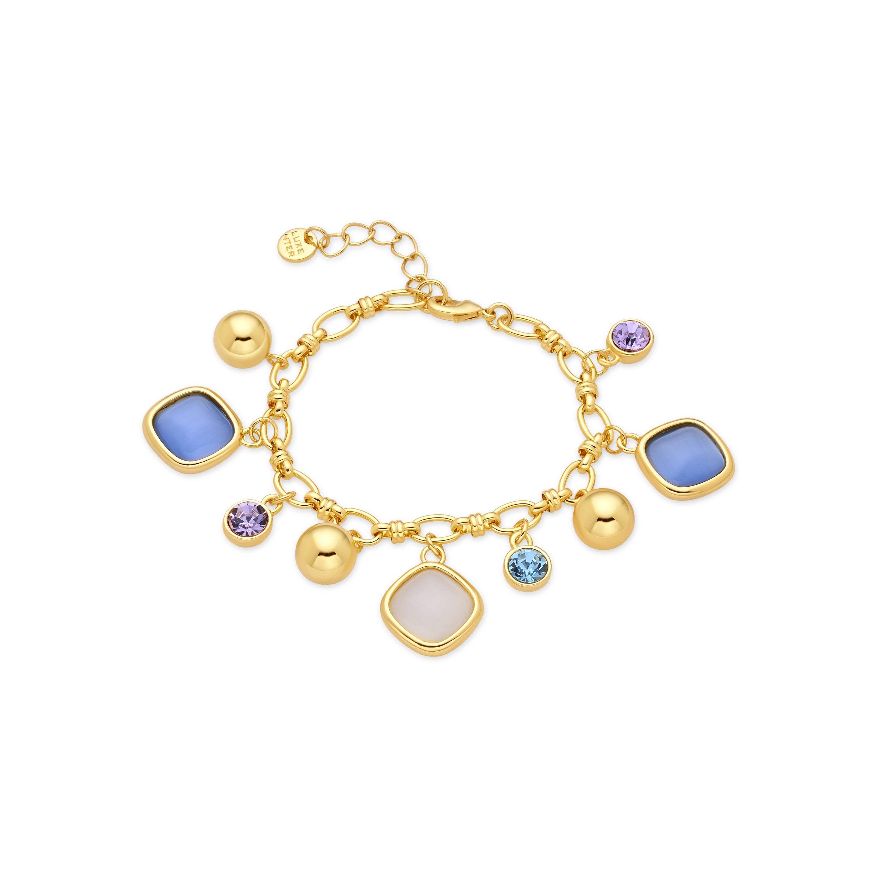 18k Yellow Gold Finish Blue Cat's Eye Bracelet - Mankao