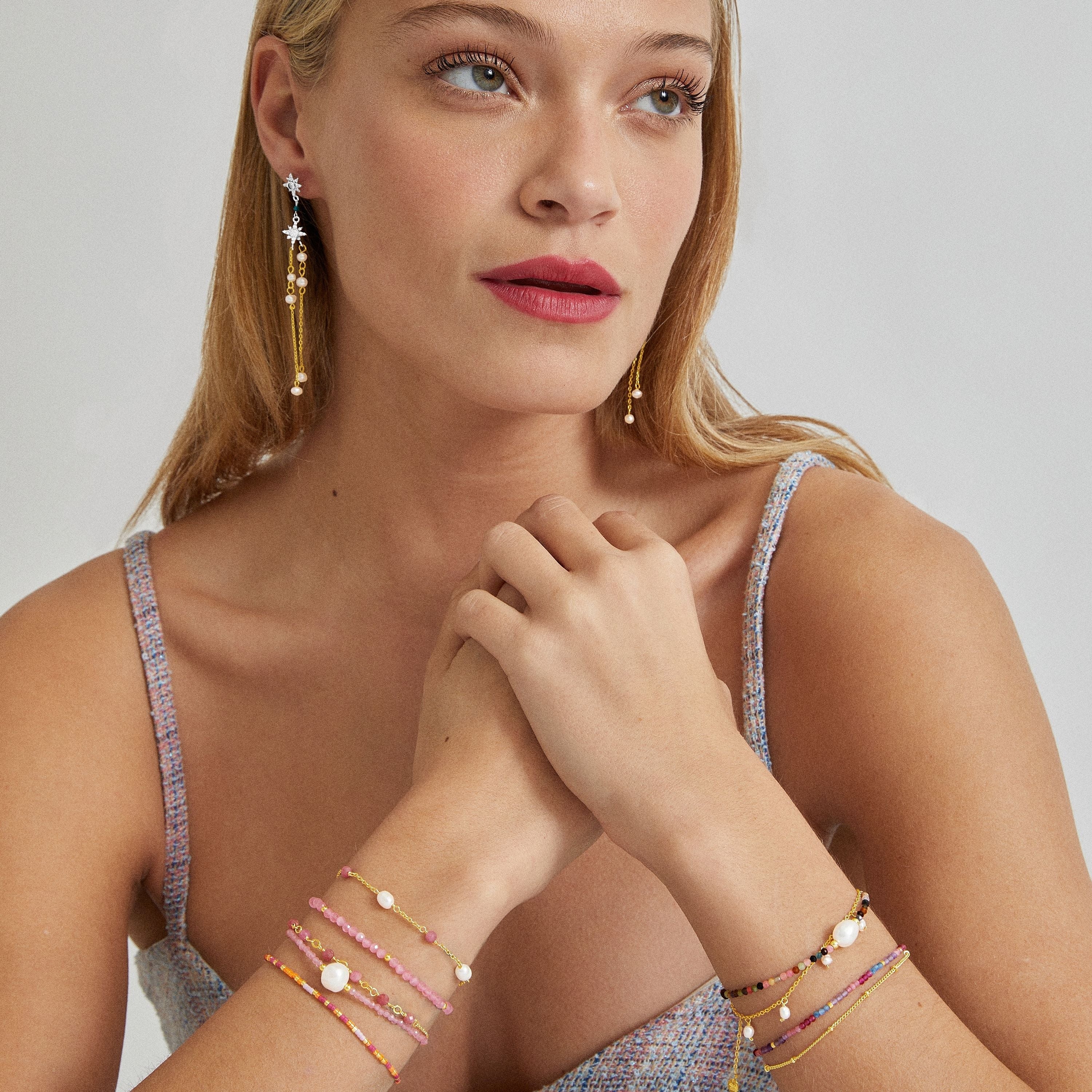Pink Tourmaline bracelet finished in 18K Yellow Gold - Ekhao
