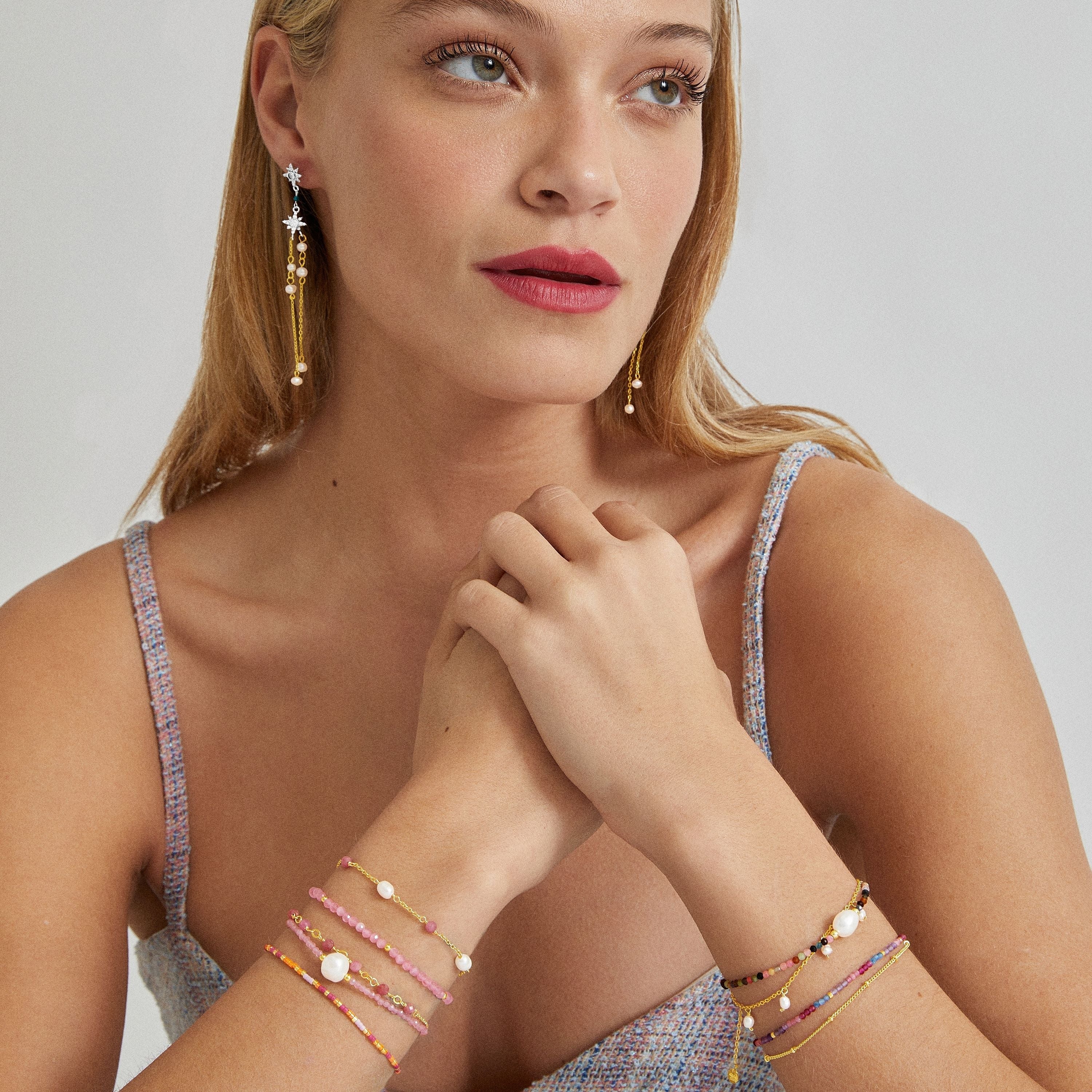 Pink Tourmaline bracelet with an 18K yellow gold finish - Athat