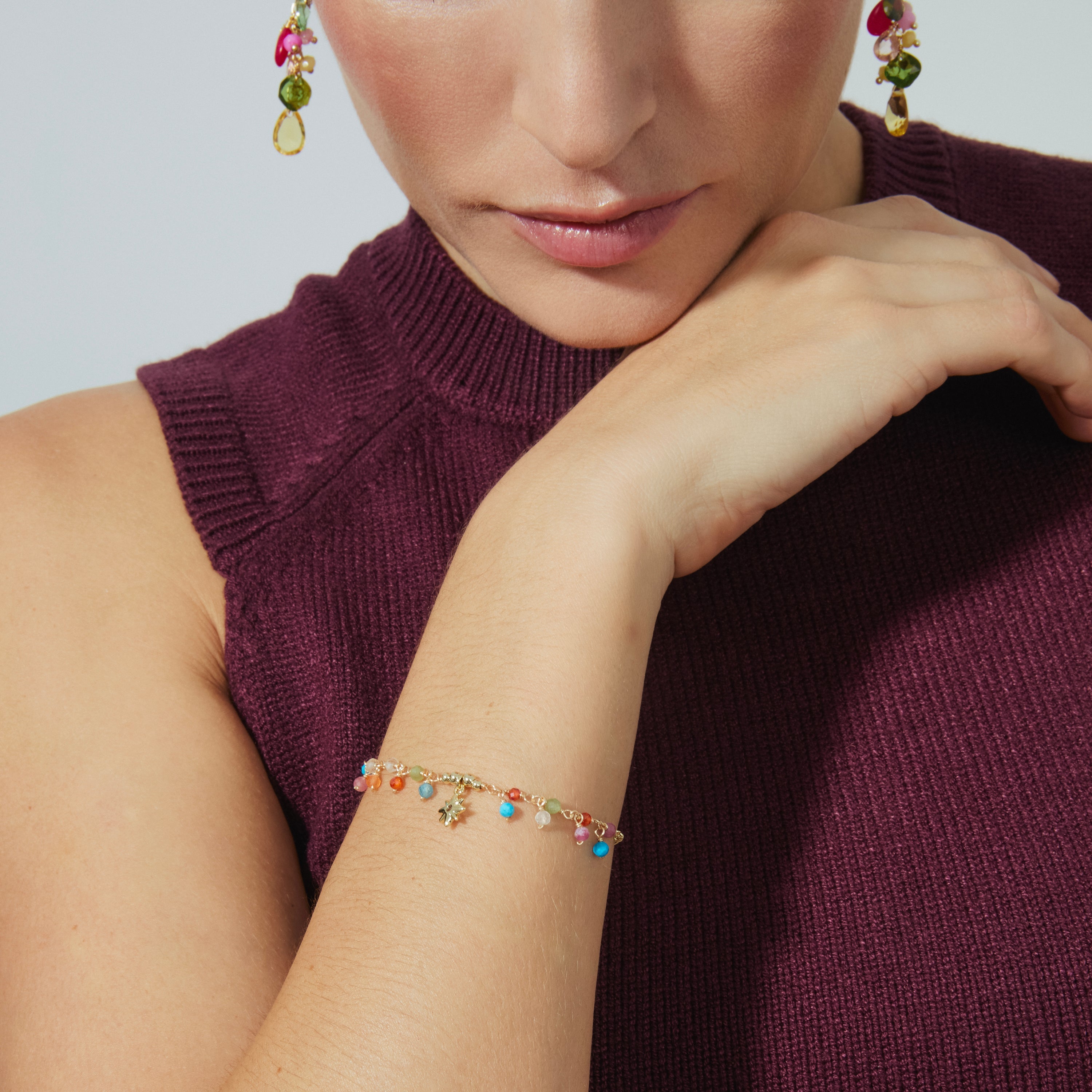 Pulseira de Cristal Multicolorido com acabamento em ouro amarelo 18K - Wyrm