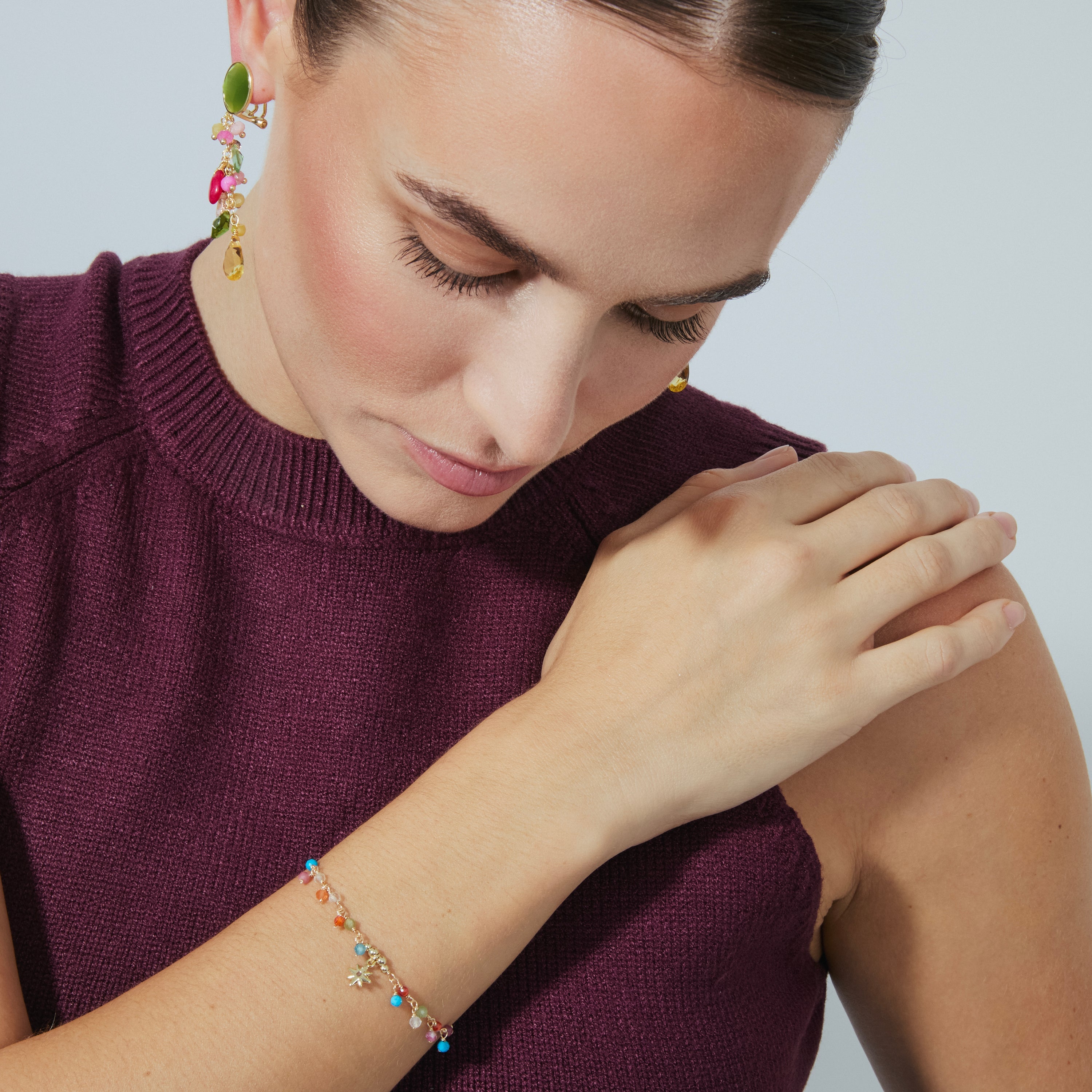 Pulseira de Cristal Multicolorido com acabamento em ouro amarelo 18K - Wyrm