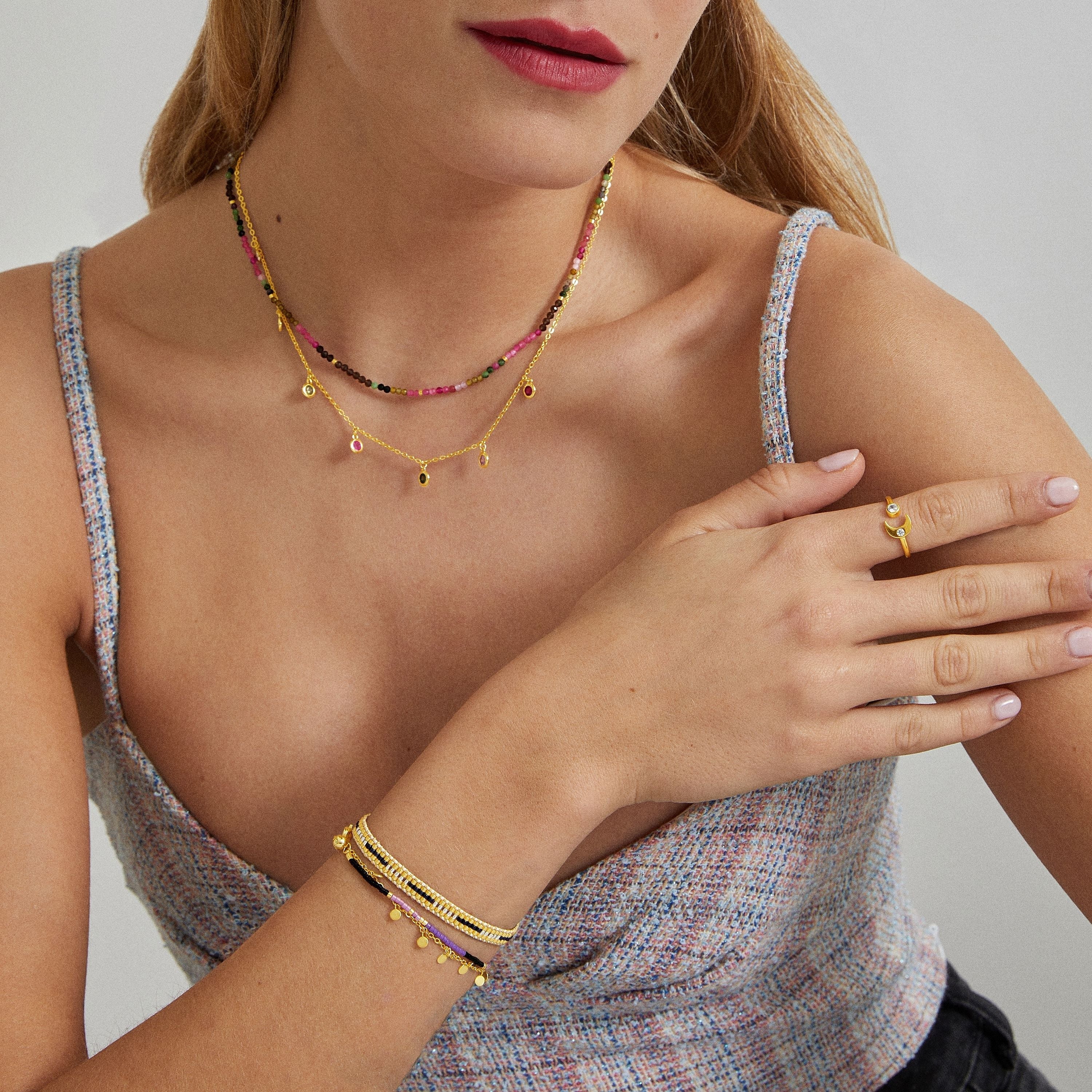 Multicolor Crystal Bracelet finished in 18K yellow gold - Emeri
