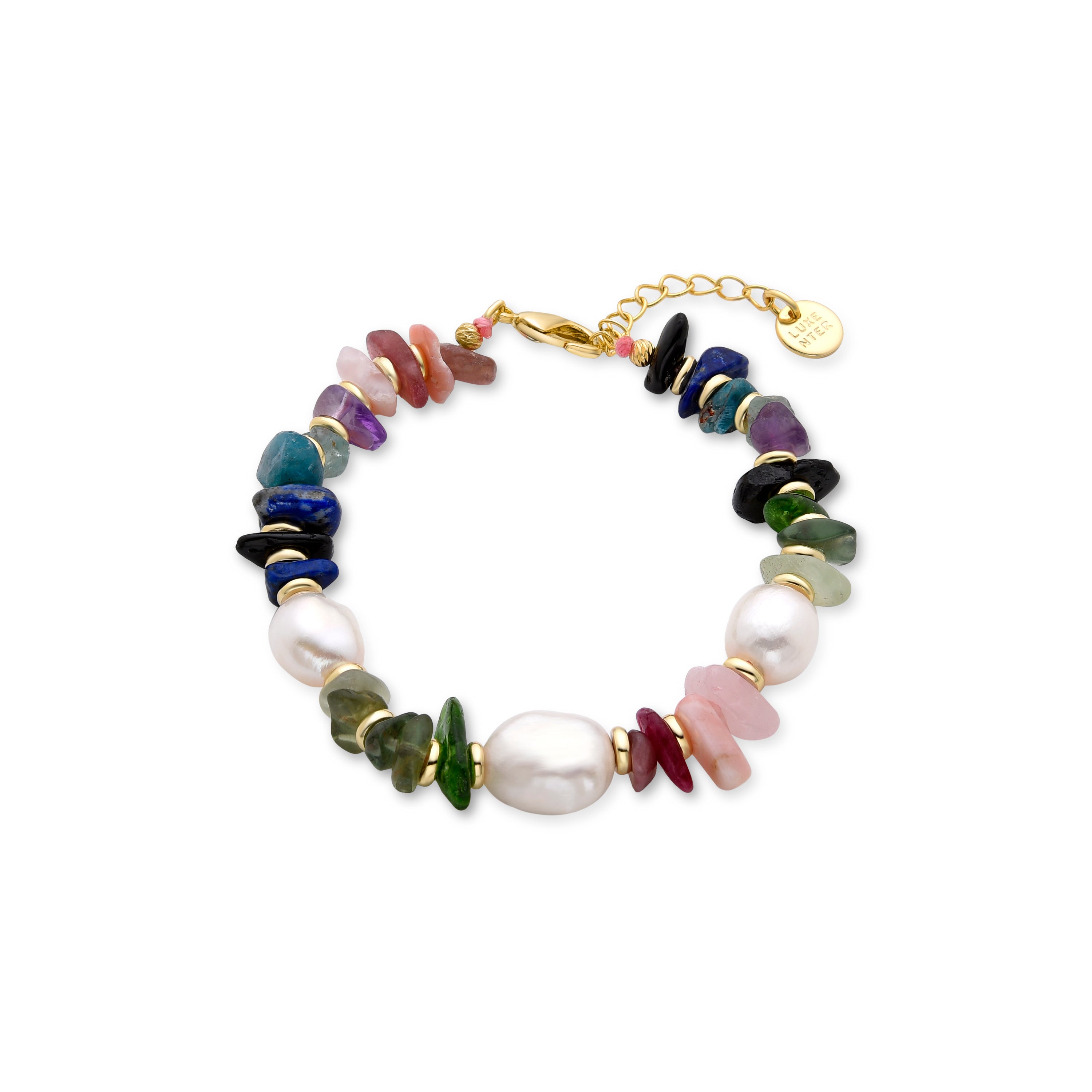 Multicolor Natural Stone Bracelet finished in 18K yellow gold - Kasyo