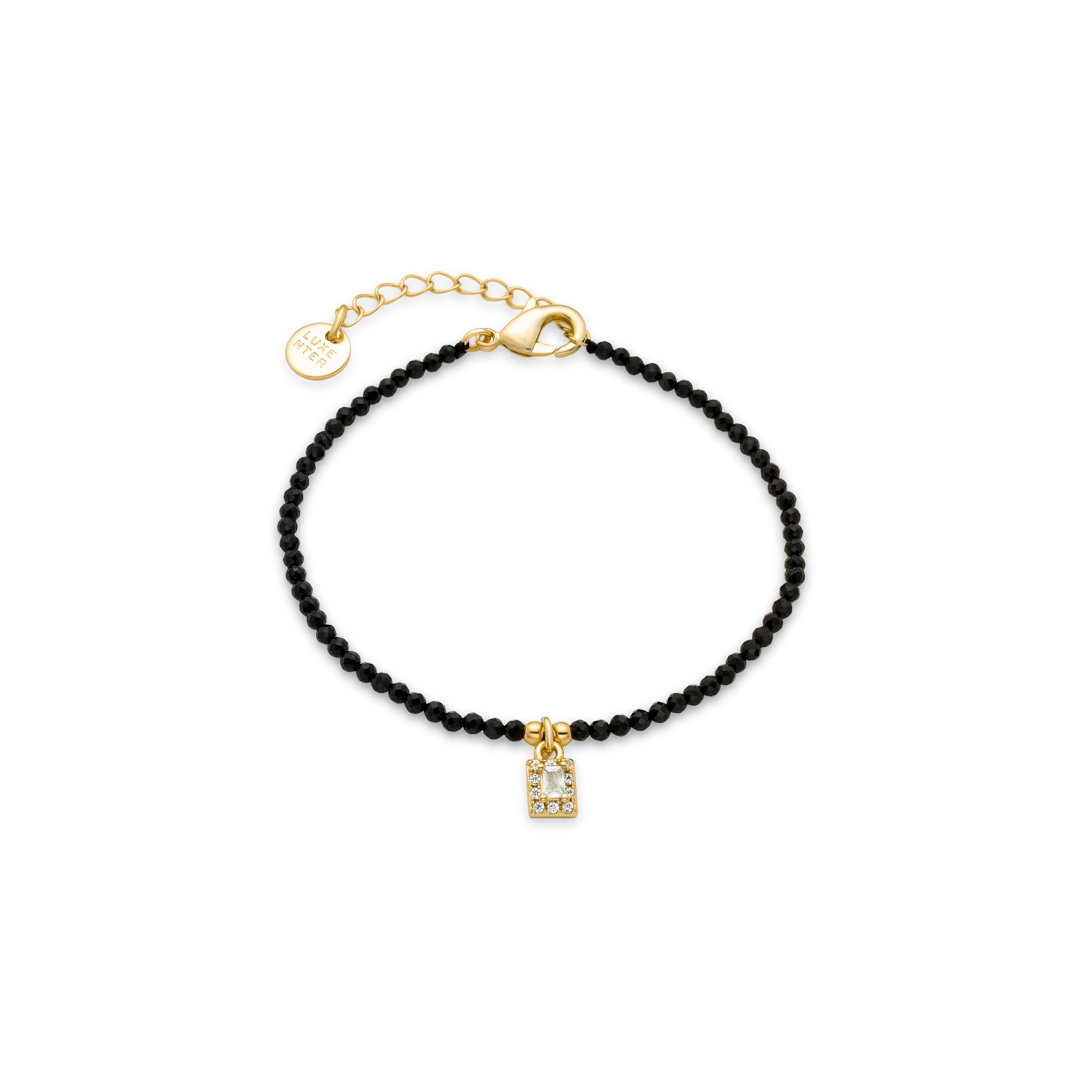 Black Agate Bracelet Finished in 18K Yellow Gold - Aska