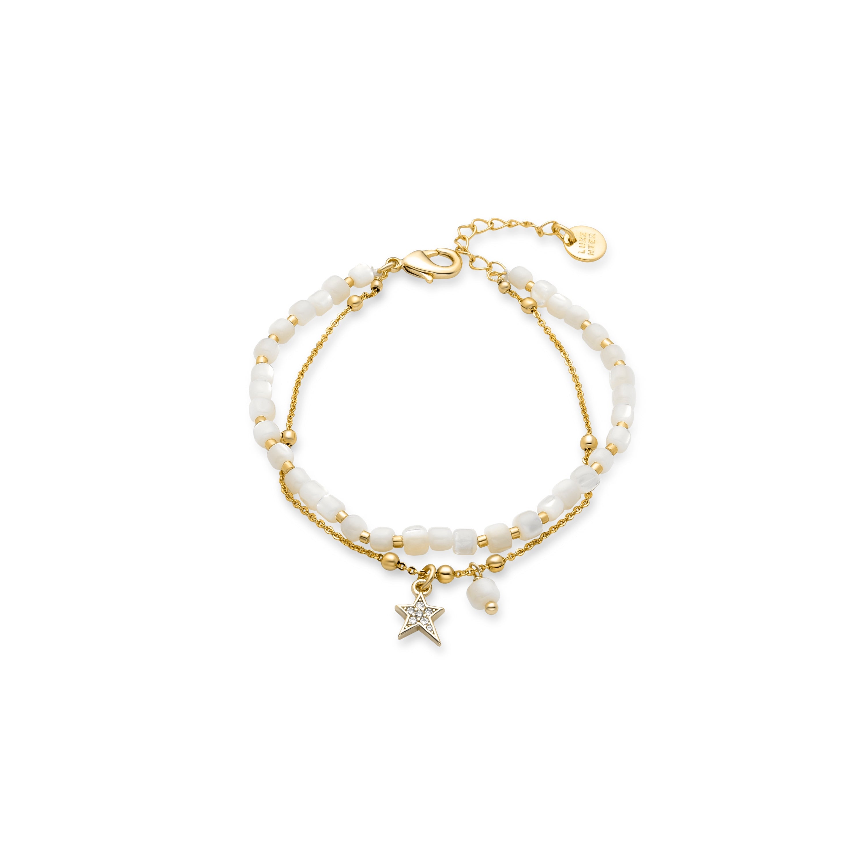 White Mother-of-Pearl Bracelet Finished in 18K Yellow Gold - Uona