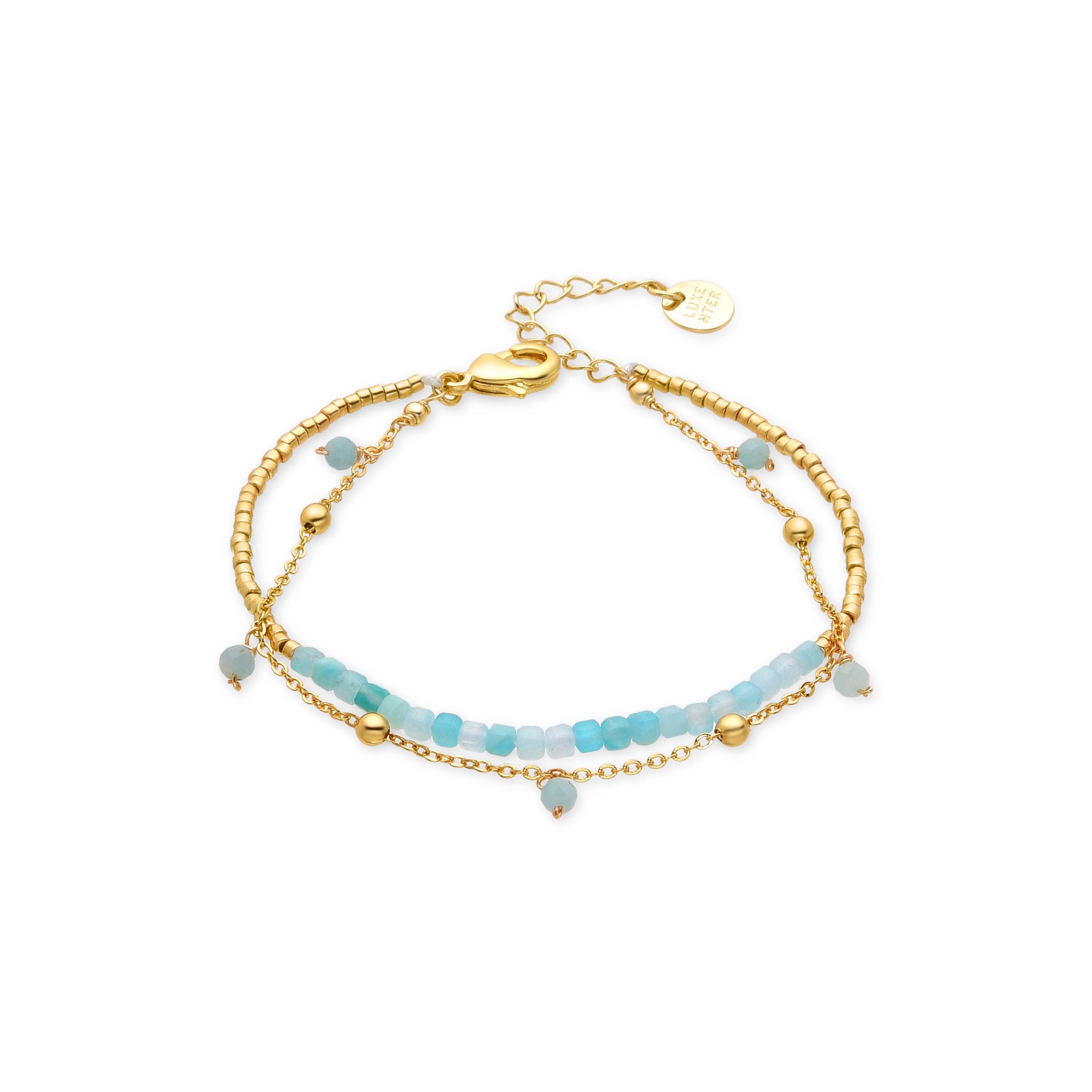 Turquoise bracelet finished in 18K yellow gold - Akya