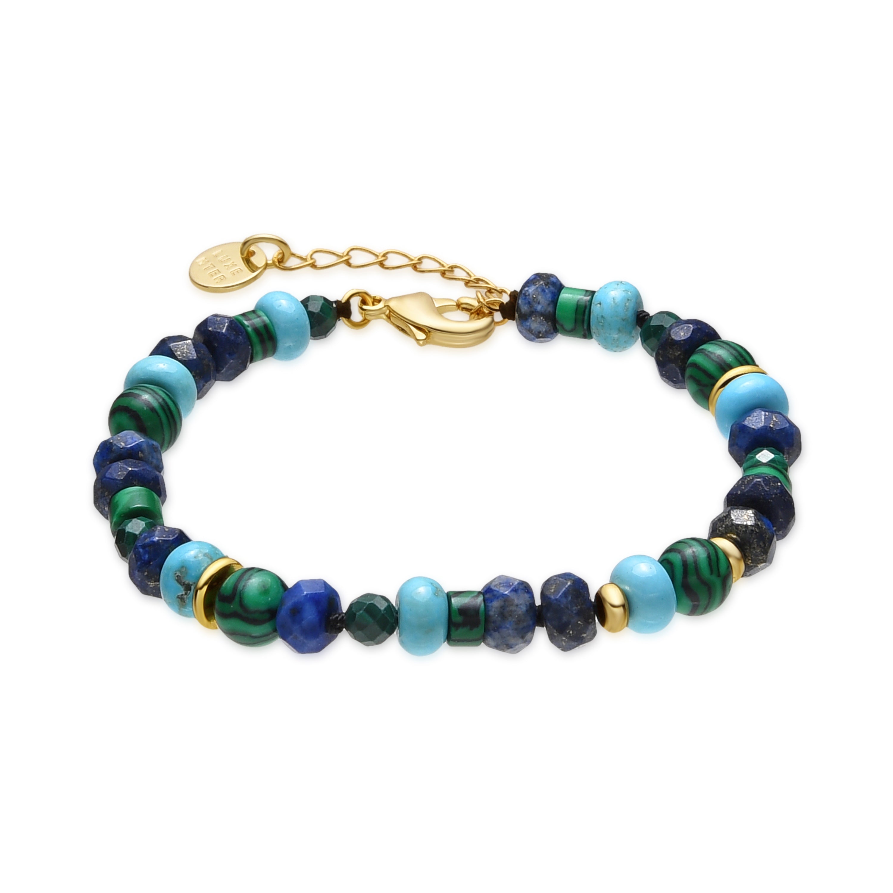 Bracelet with Natural Lapis Lazuli, 18k gold finish - Arru