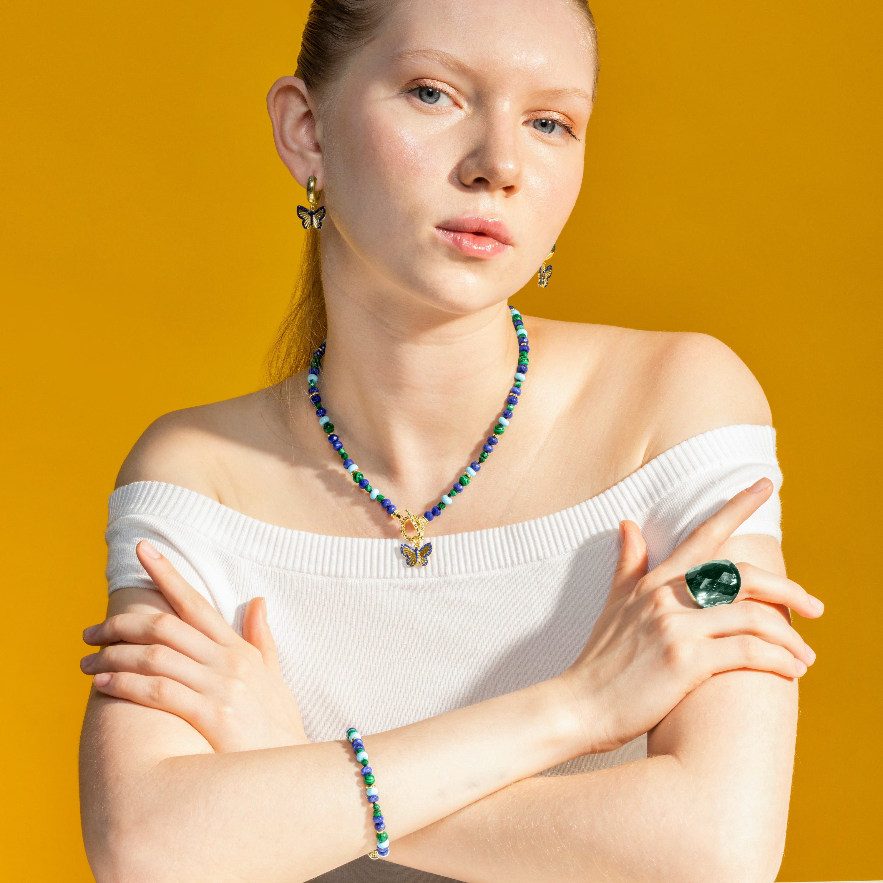 Bracelet with Natural Lapis Lazuli, 18k gold finish - Arru