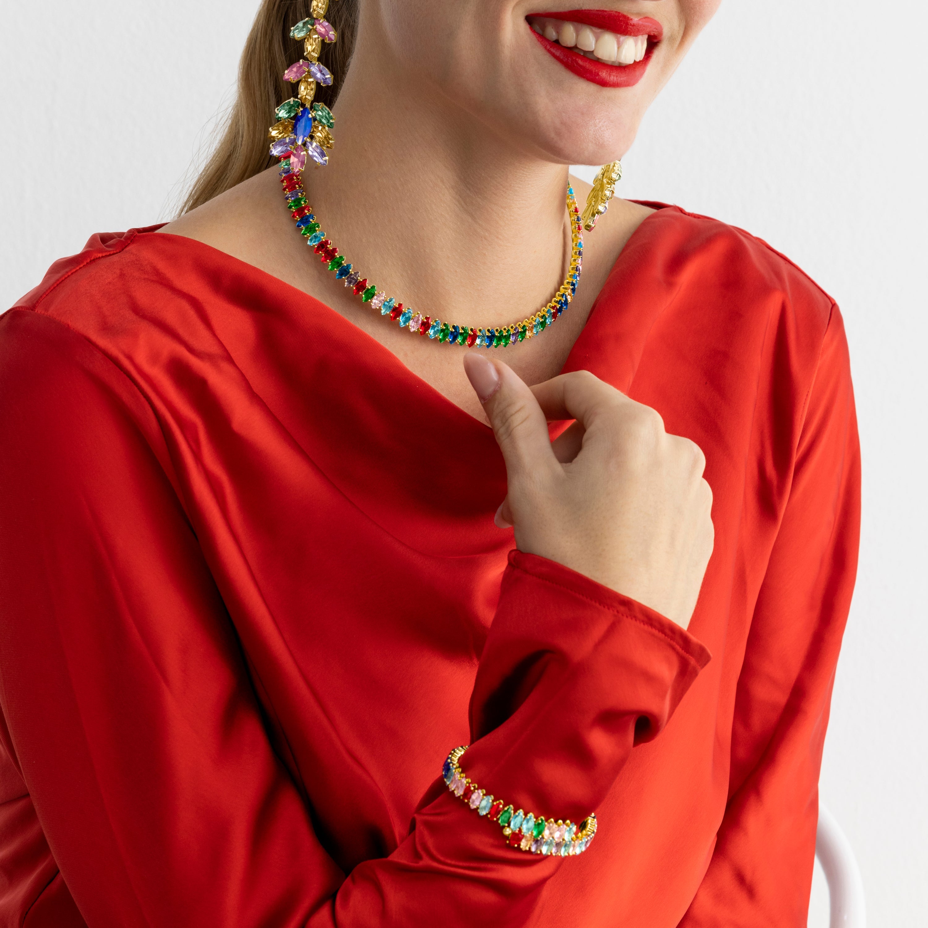 Bracelet with Multicolor Crystal, 18k Gold Finish - Nex