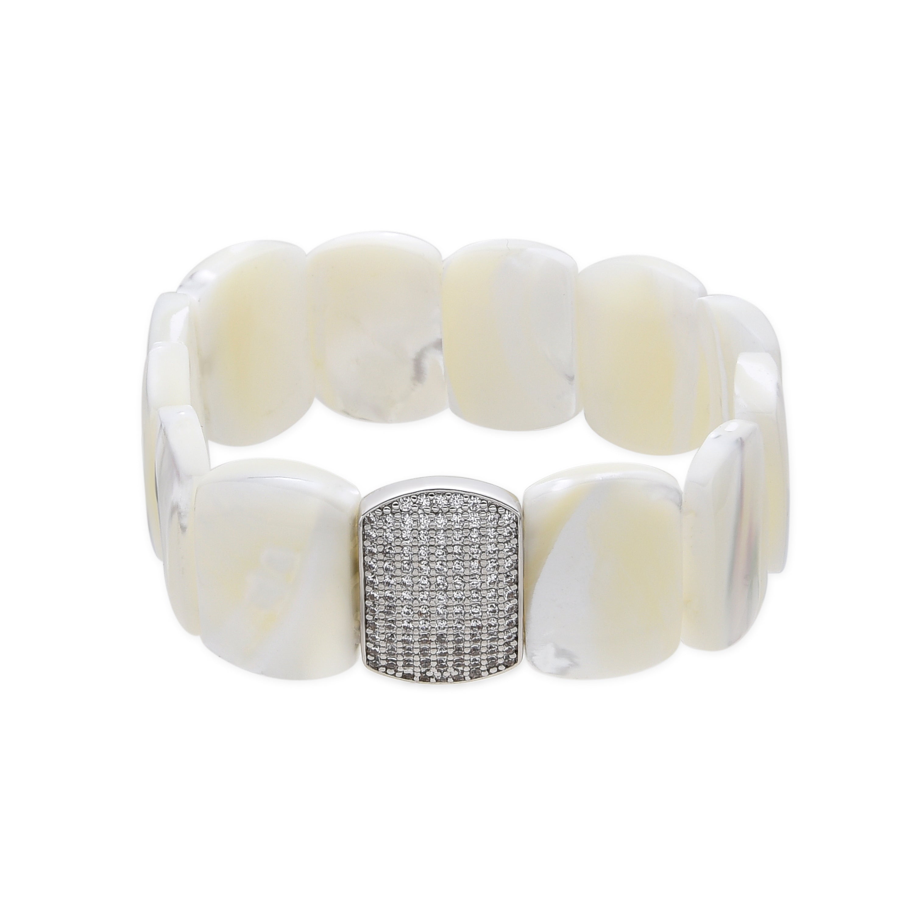 Pulseira com acabamento prateado e madrepérola branca - Nawar