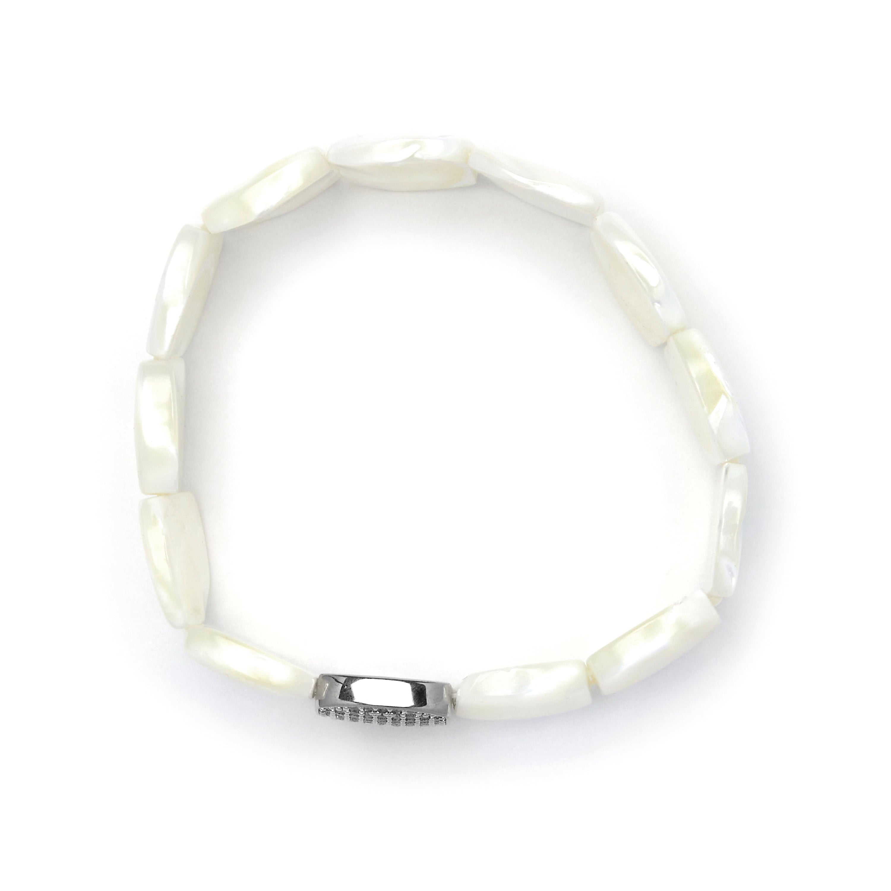 Pulseira com acabamento prateado e madrepérola branca - Nawar