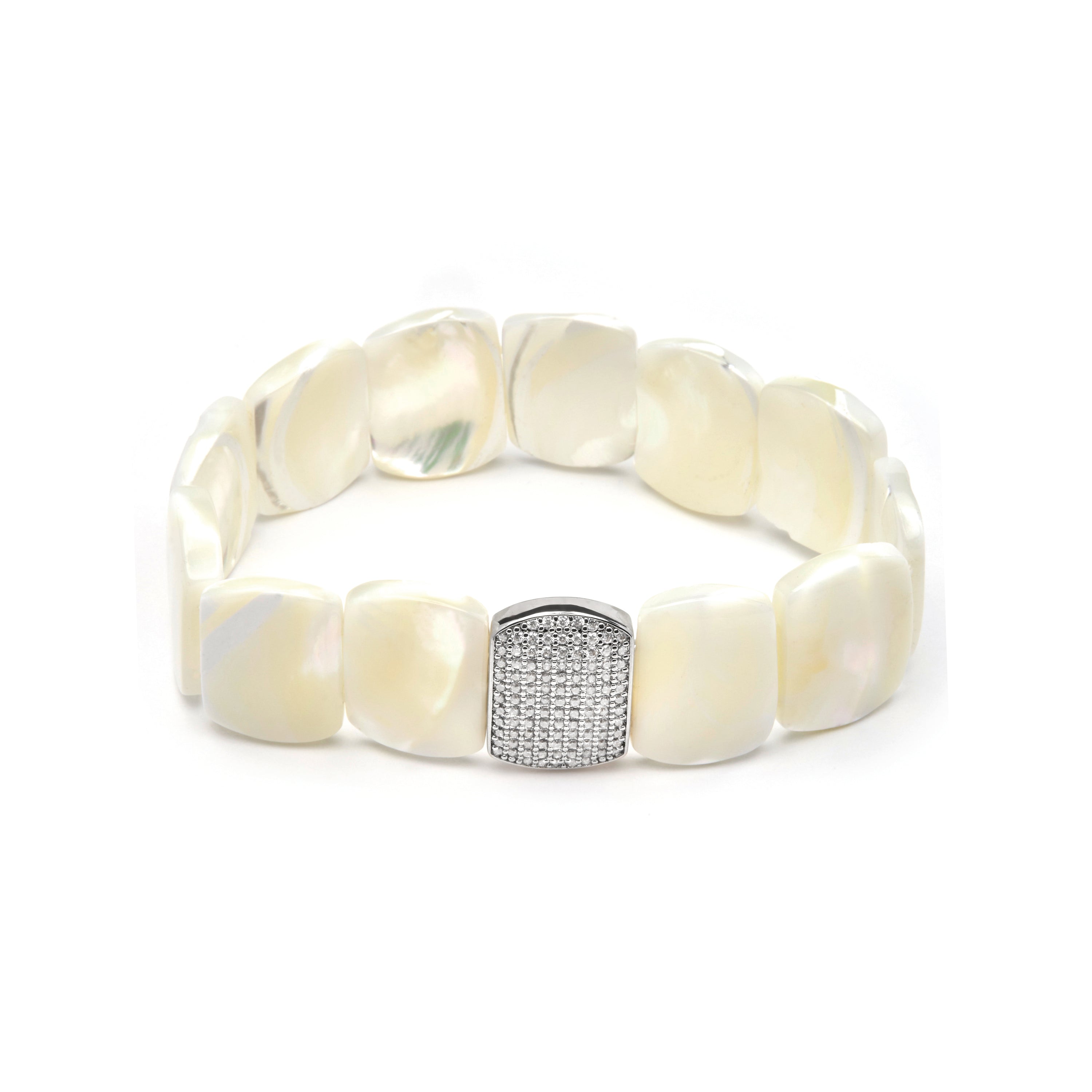 Pulseira com acabamento prateado e madrepérola branca - Nawar