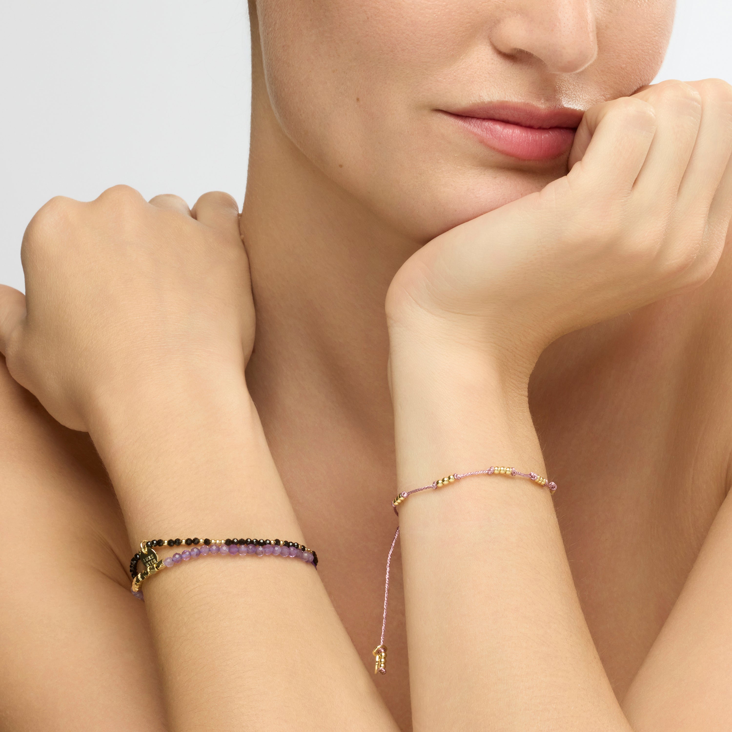 18k Yellow Gold Finish and Pink Cotton Bracelet - Ekilo