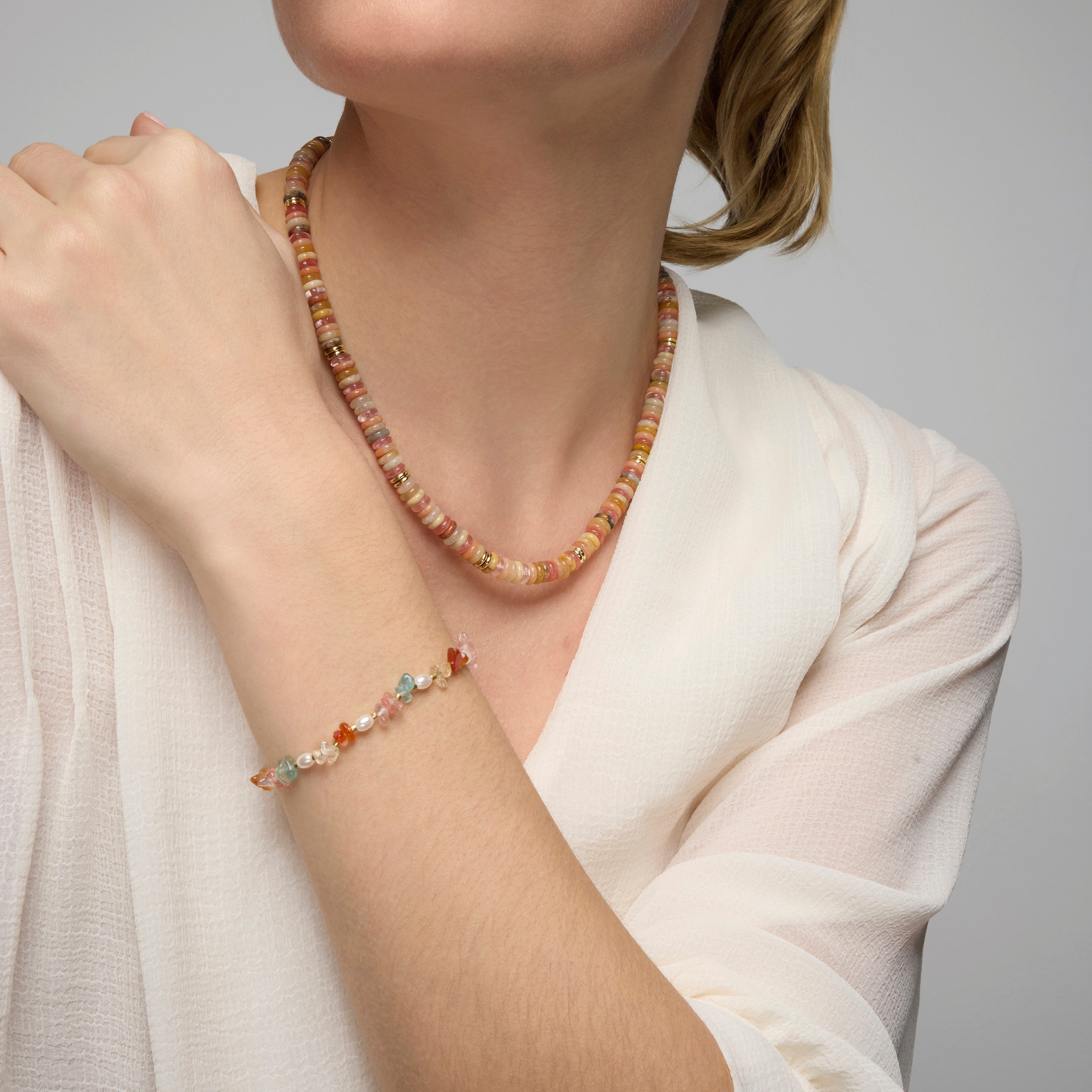 18k yellow gold finish bracelet with multicolor natural stones - Wenfa