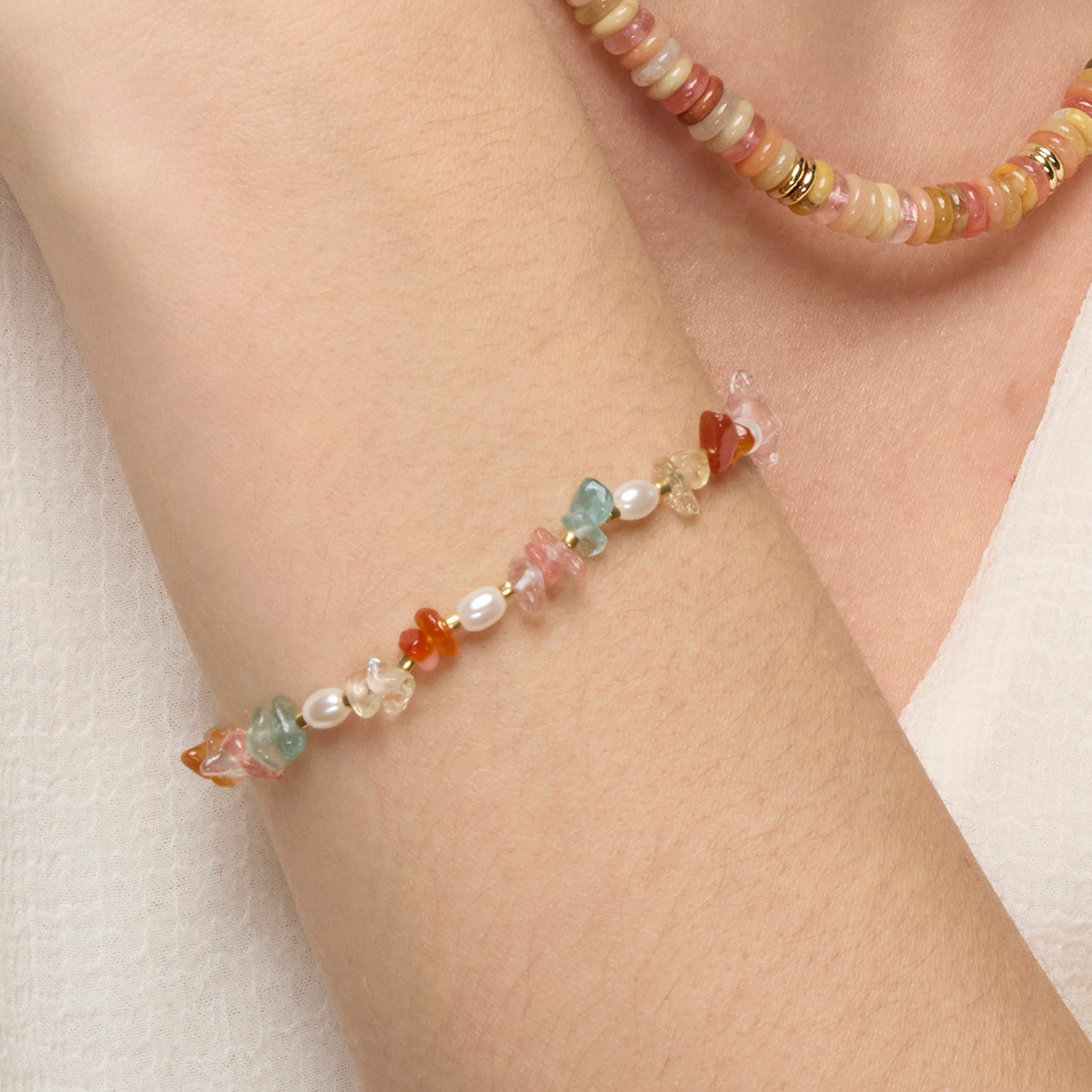 18k yellow gold finish bracelet with multicolor natural stones - Wenfa