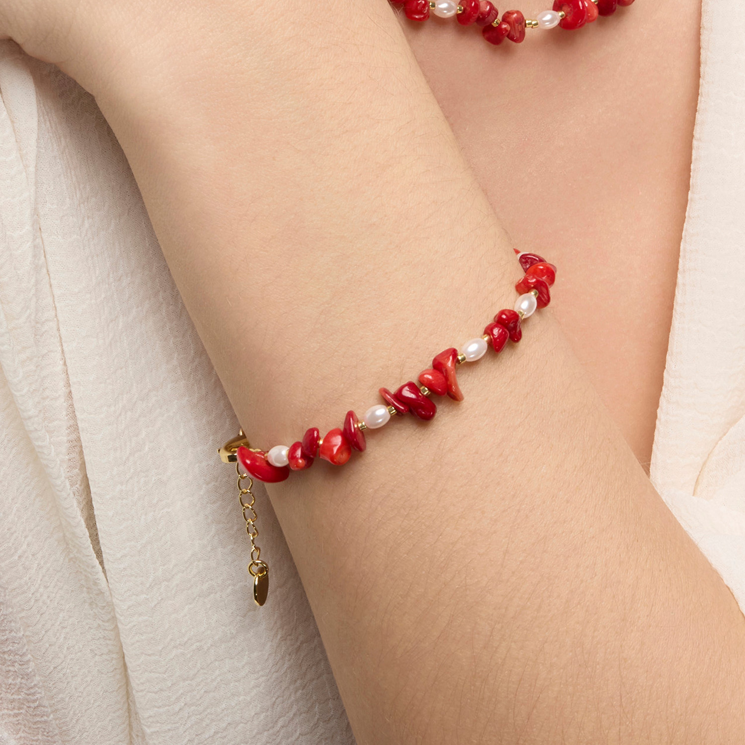 18k yellow gold and coral finish bracelet - Wenfa