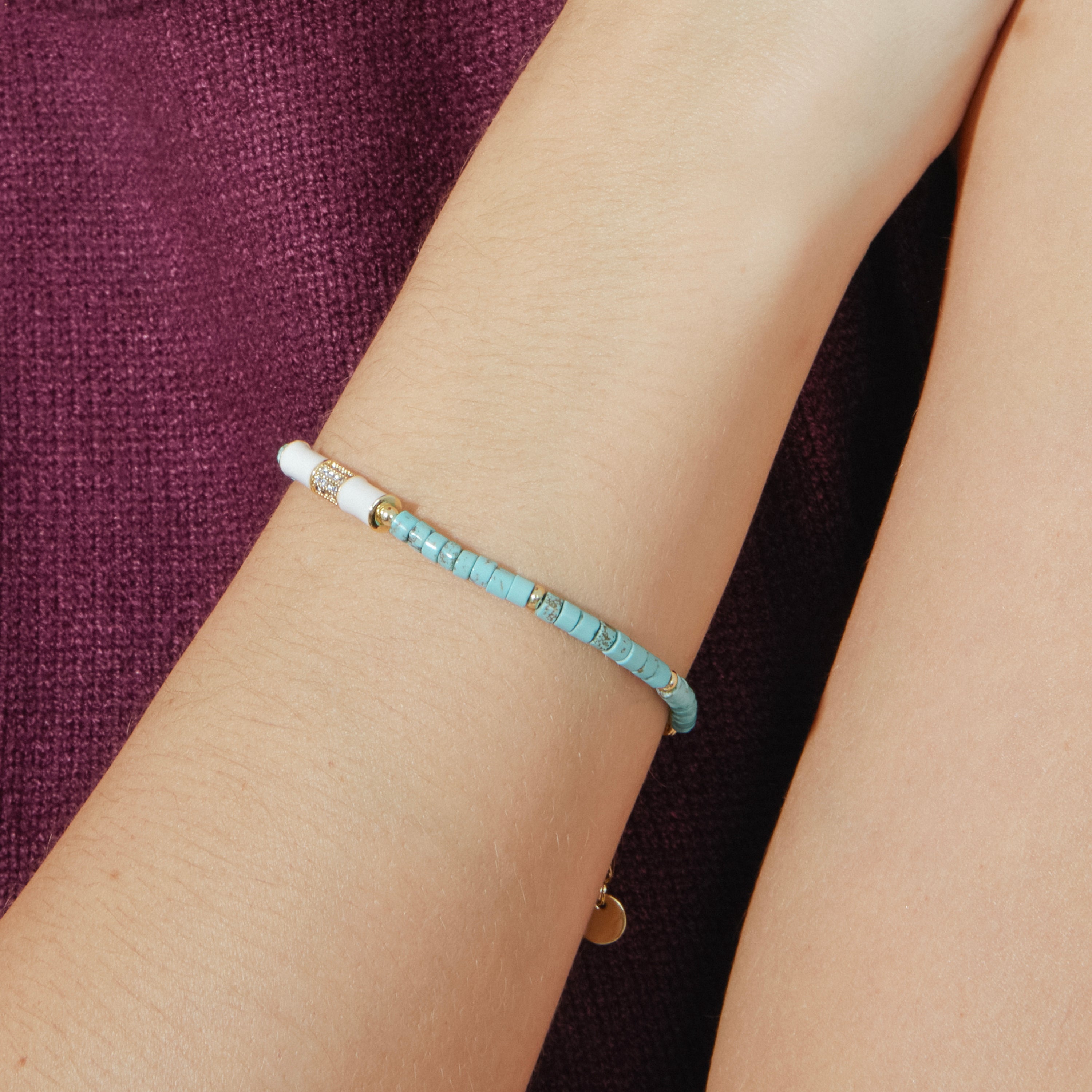 Pulseira com acabamento em ouro amarelo 18k e Turquesa - Asmi