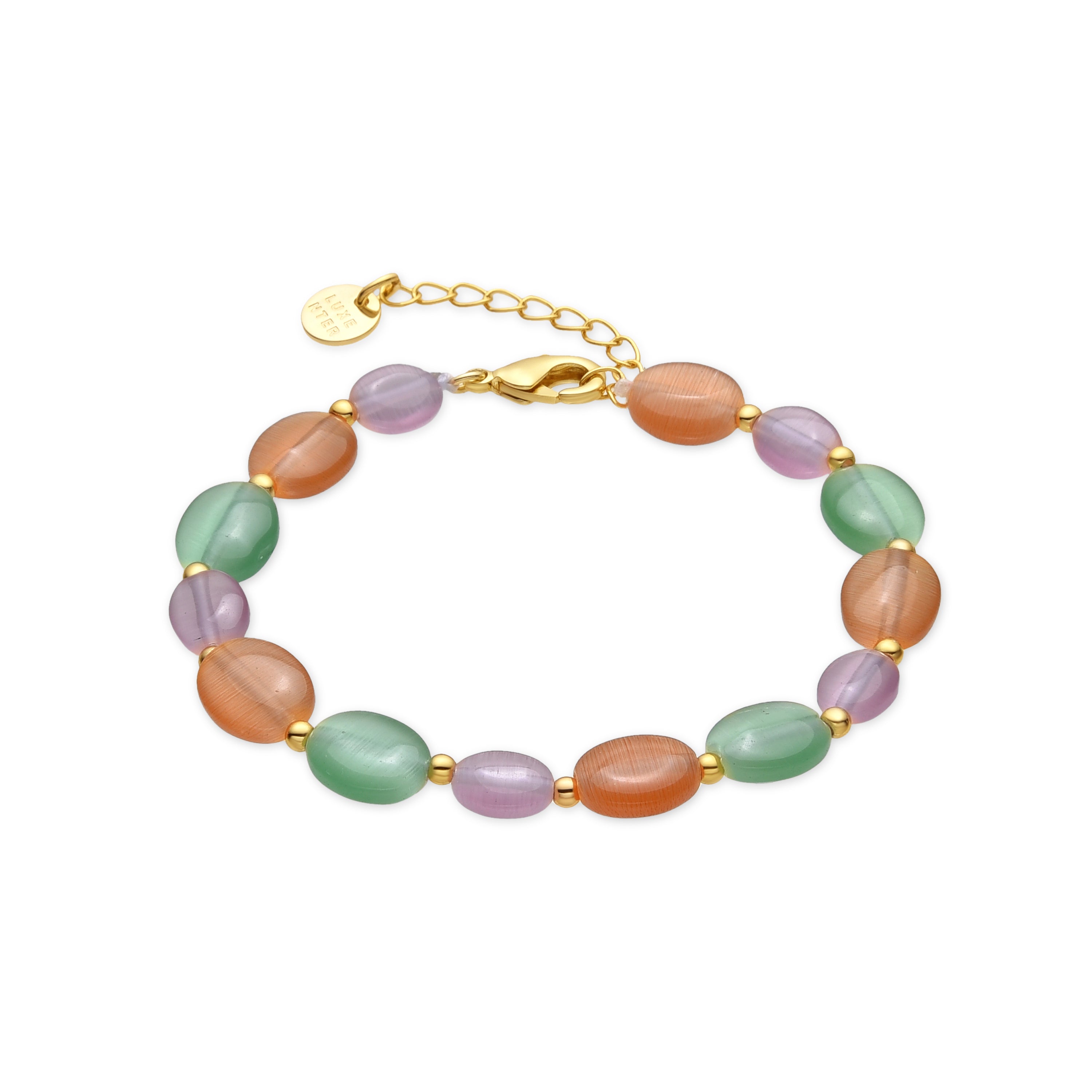 18k yellow gold finish bracelet with multicolored cat's eye - Gorai