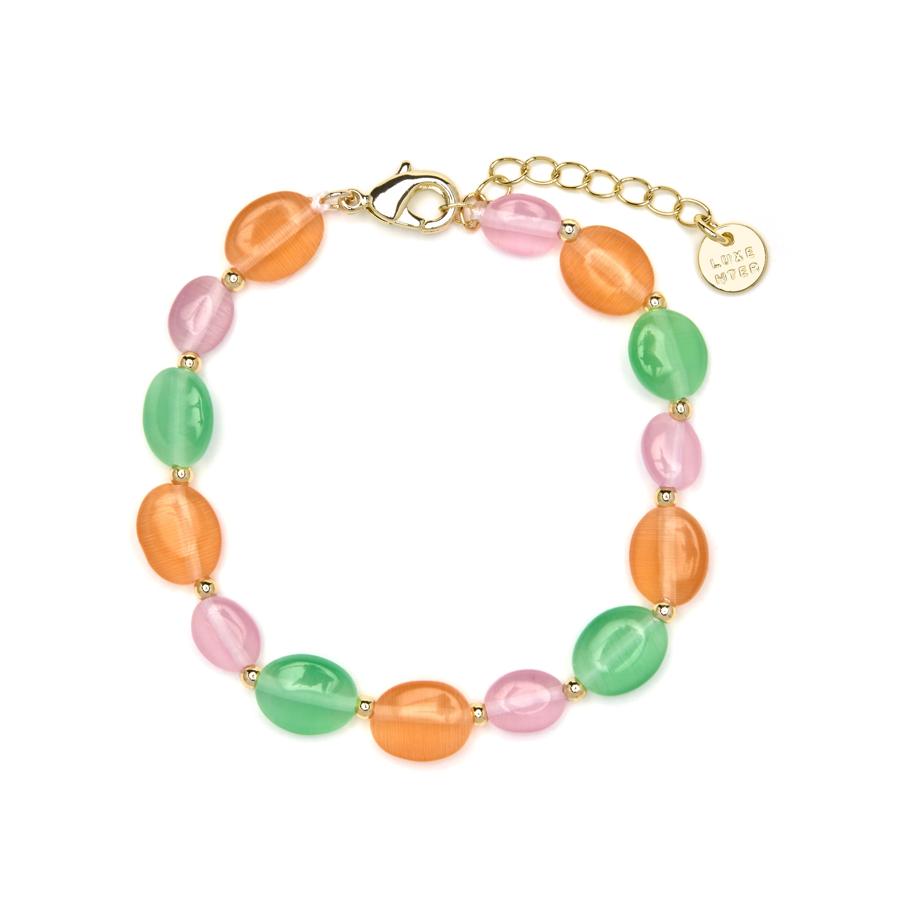18k yellow gold finish bracelet with multicolored cat&amp;#39;s eye - Gorai
