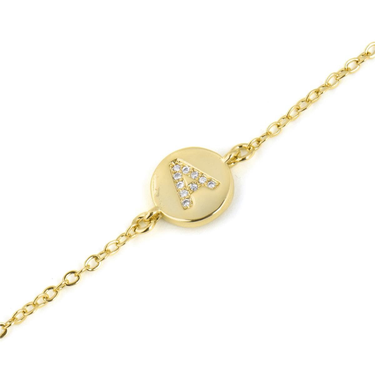 18k Yellow Gold Finish Brilliant Zirconia Bracelet - Alphabet