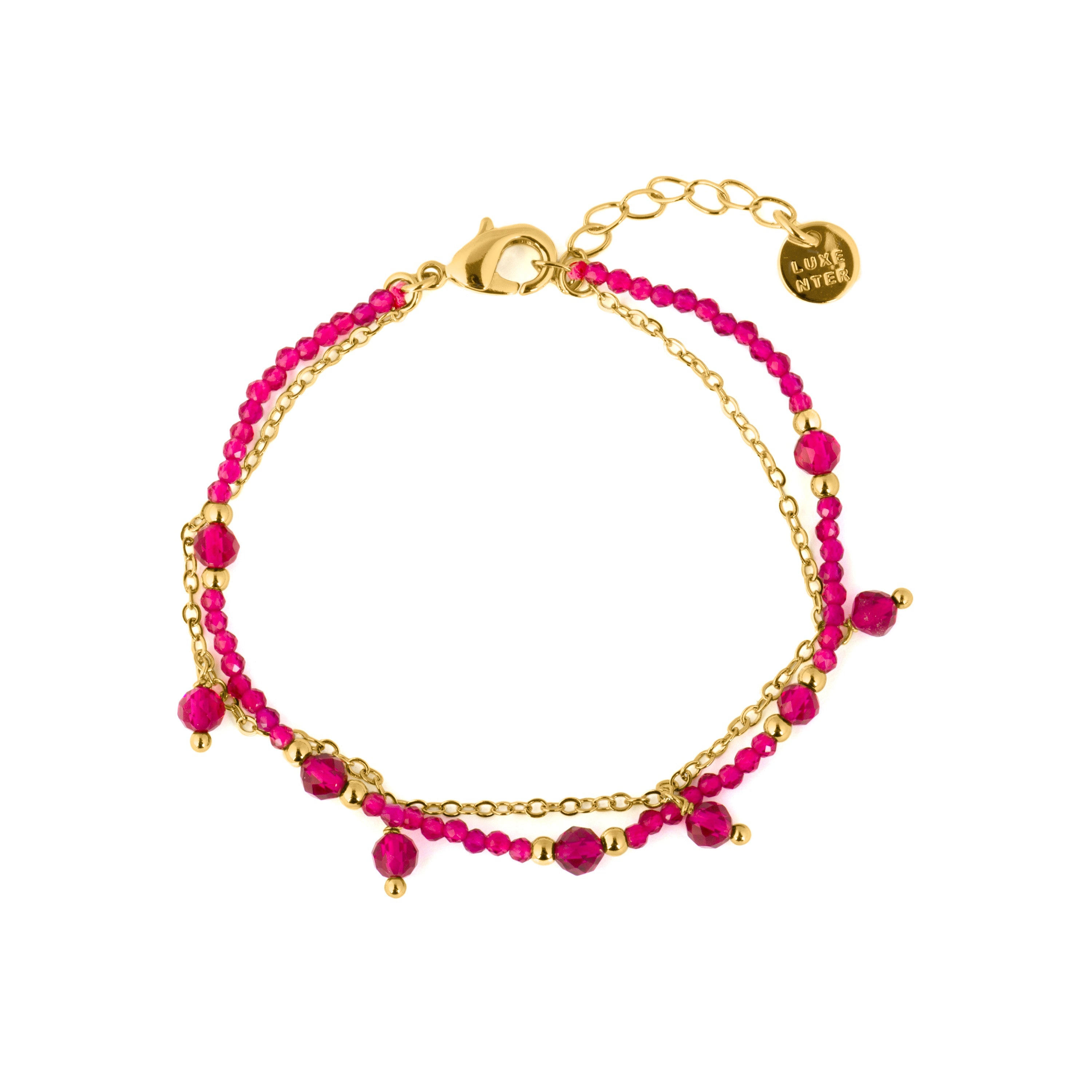 Pulsera de Cristal Rosa acabado en oro amarillo 18k - Aira