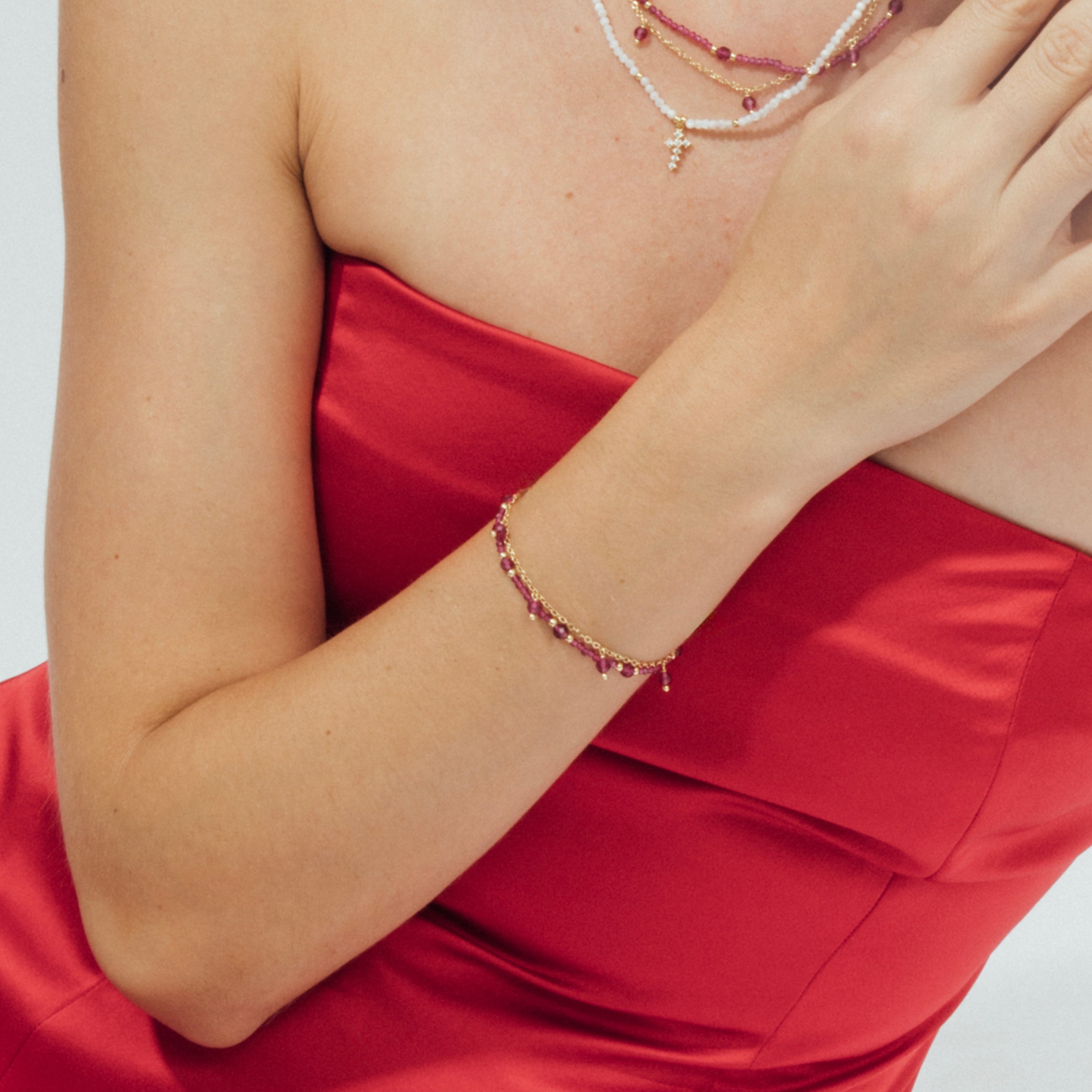 Pulsera de Cristal Rosa acabado en oro amarillo 18k - Aira
